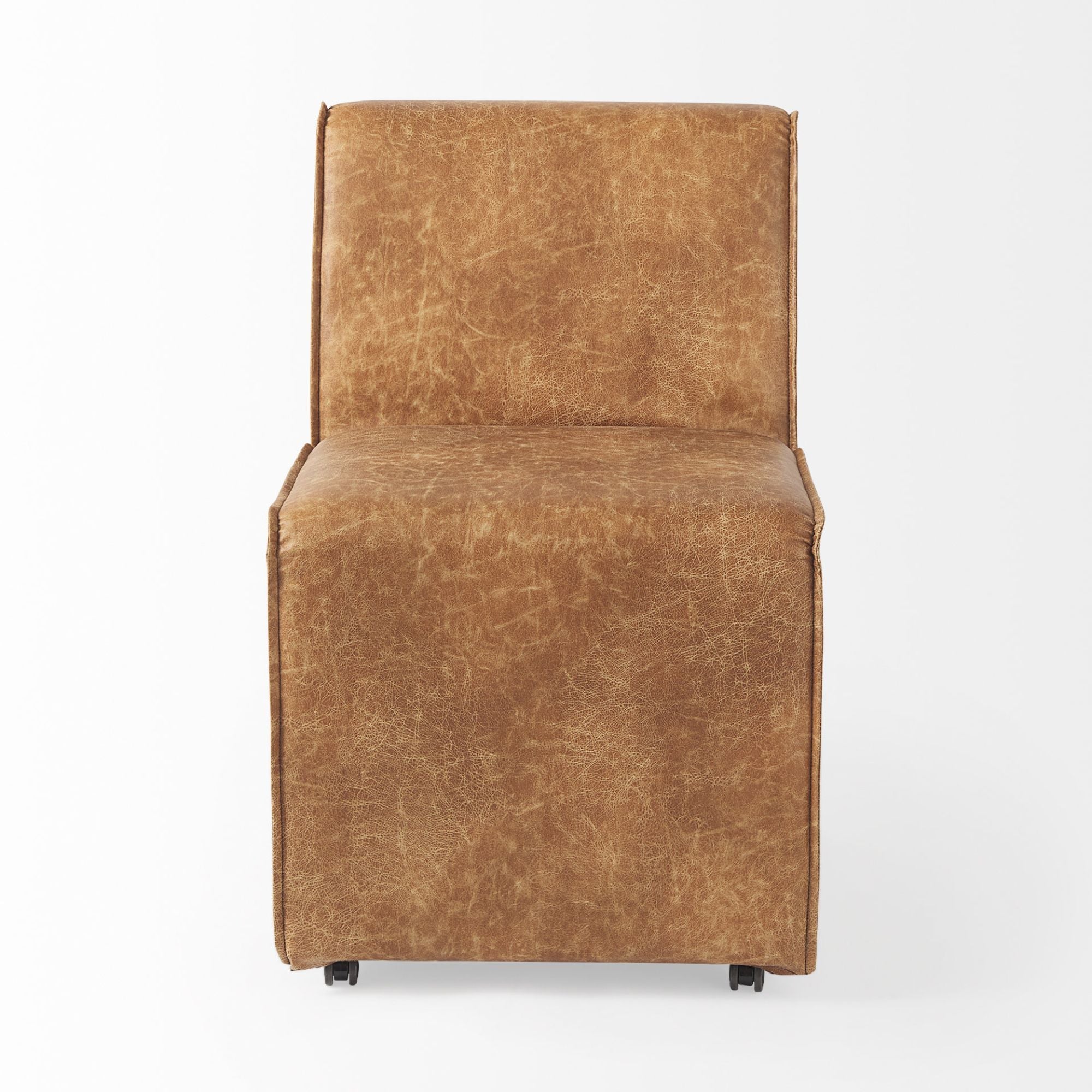 Mercana Damon Collection Dining Chair on Casters in Cognac Brown | CastleUp Experience Centre Online Furniture