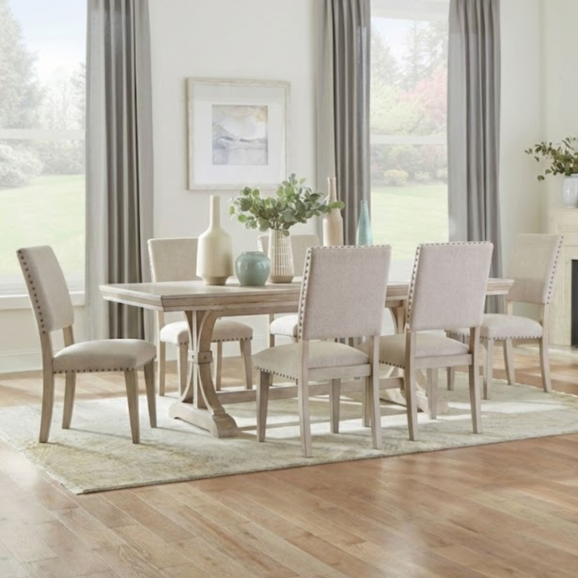 MAZ Fallon Collection dining table and chairs set for dining room, with wooden table and upholstered chairs.
