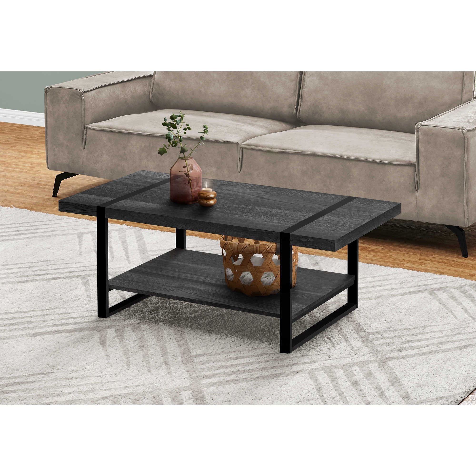 Black wood Echelon coffee table by Monarch Specialties with a sleek, modern design and sturdy rectangular top.