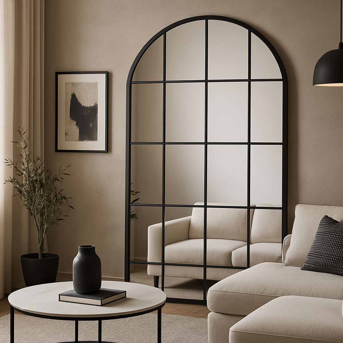 Evelyn Floor Mirror: Black Frame.