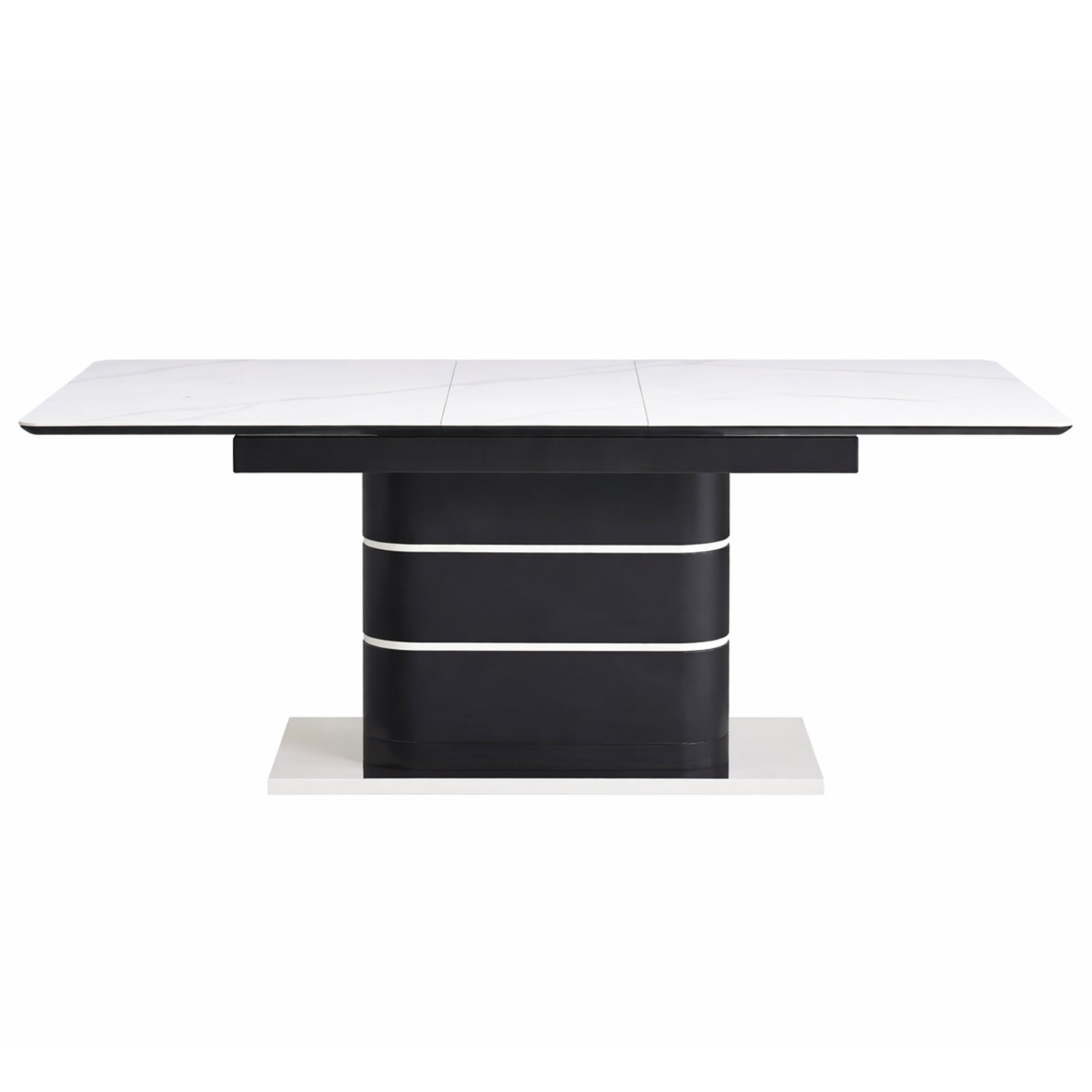 White IFF Sintered Stone extendable dining table with sleek, modern design and adjustable length for versatile dining space.