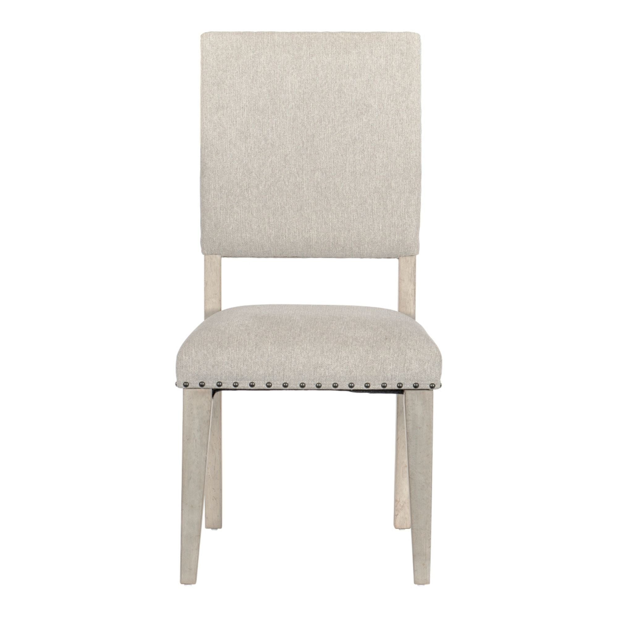 Light grey MAZ Fallon Collection dining chair with sleek modern design, featuring a cushioned seat and wooden legs.