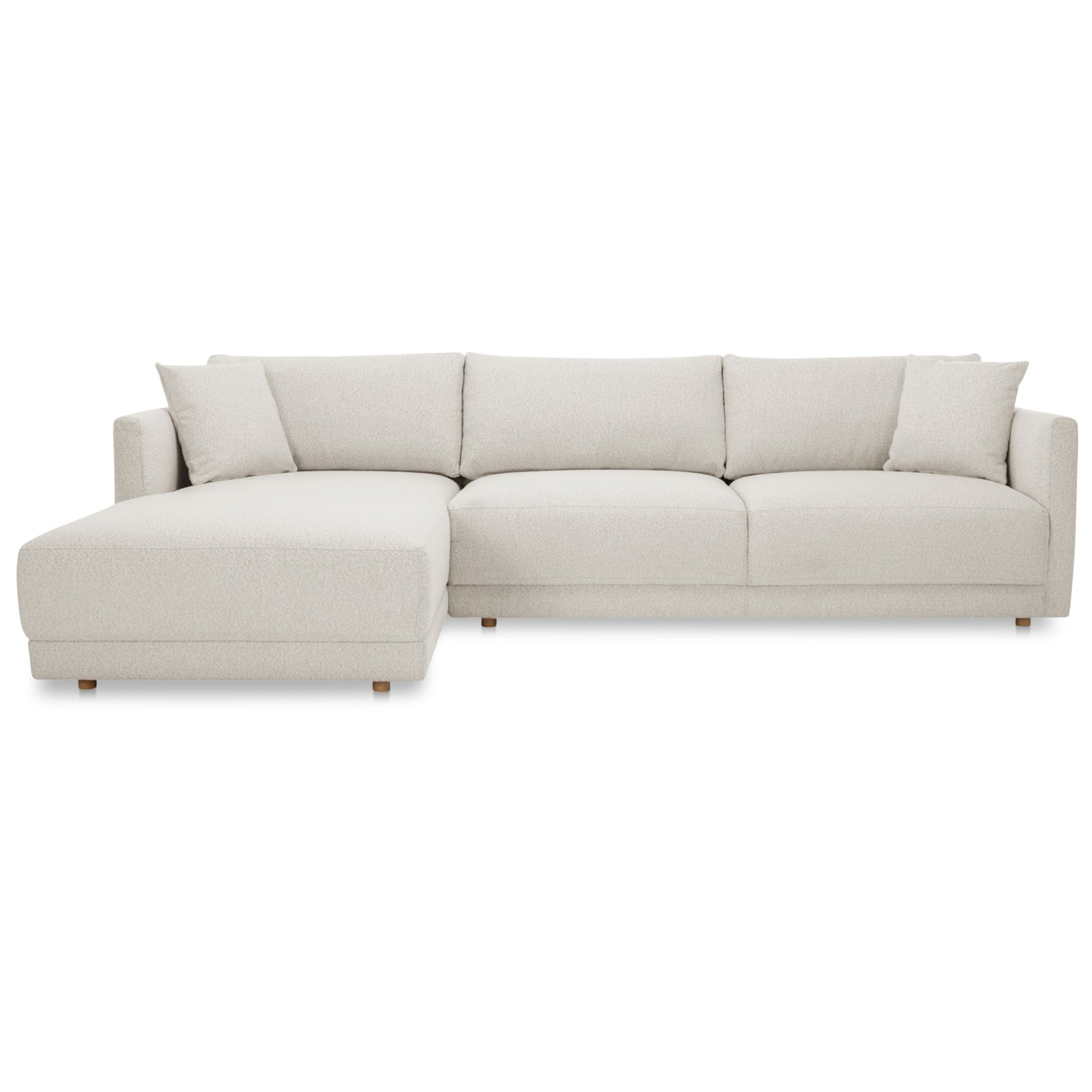 Moe's Home Furniture Bryn sectional sofa in beige boucle fabric, right-facing layout with plush cushions and modern design.