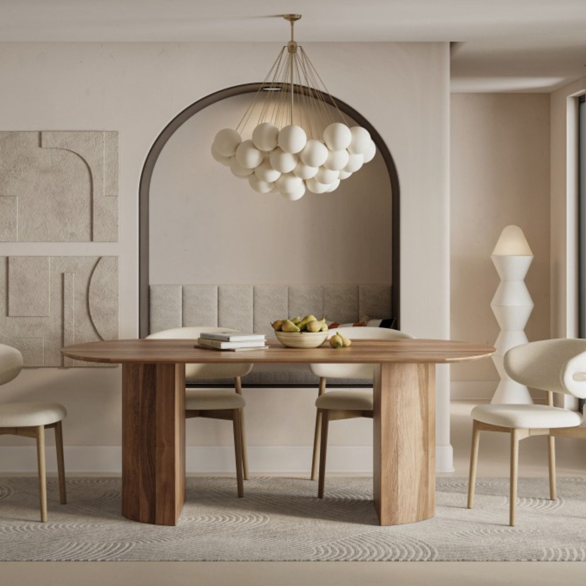 Light brown Fresno wood dining table by Brassex with a sleek rectangular surface and sturdy wooden legs.