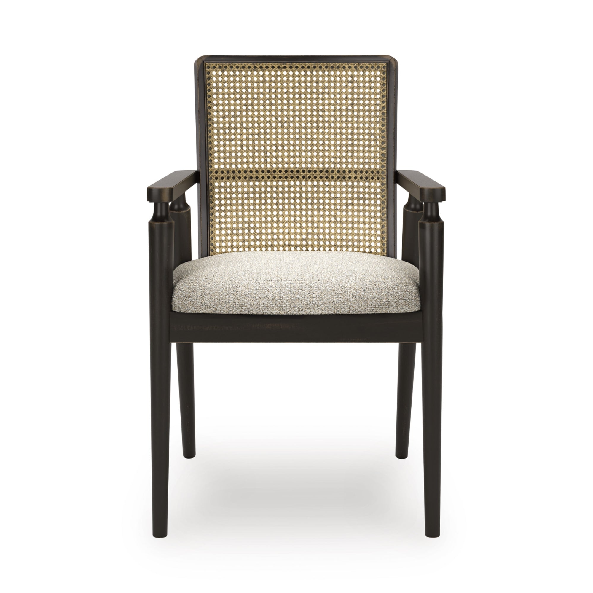 Set of two Galliden Dining UPH arm chairs by Signature Ashley, featuring upholstered seats and wooden legs for modern dining rooms.