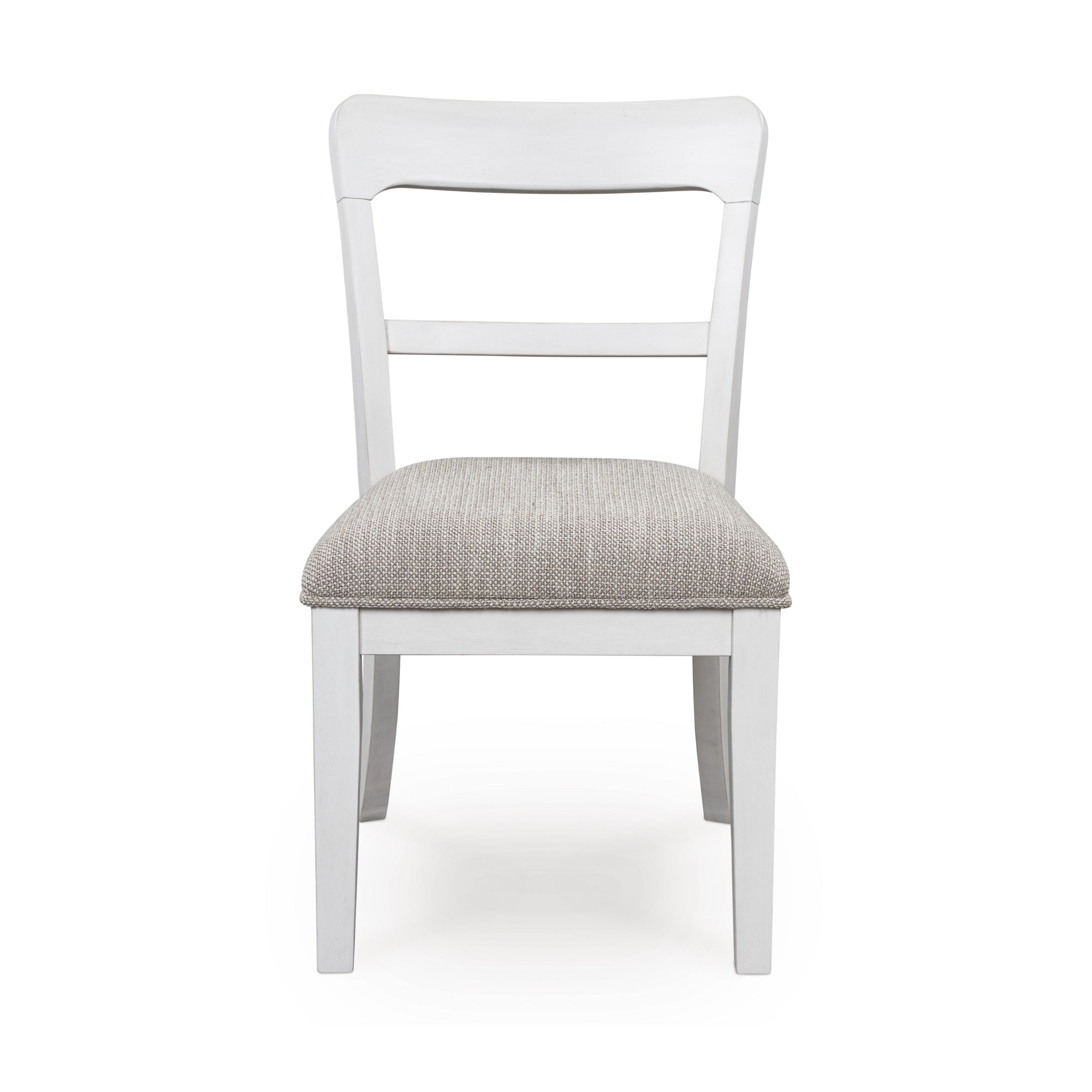 Set of two white Greddinton dining chairs from Signature Ashley with upholstered seats and curved backrests.