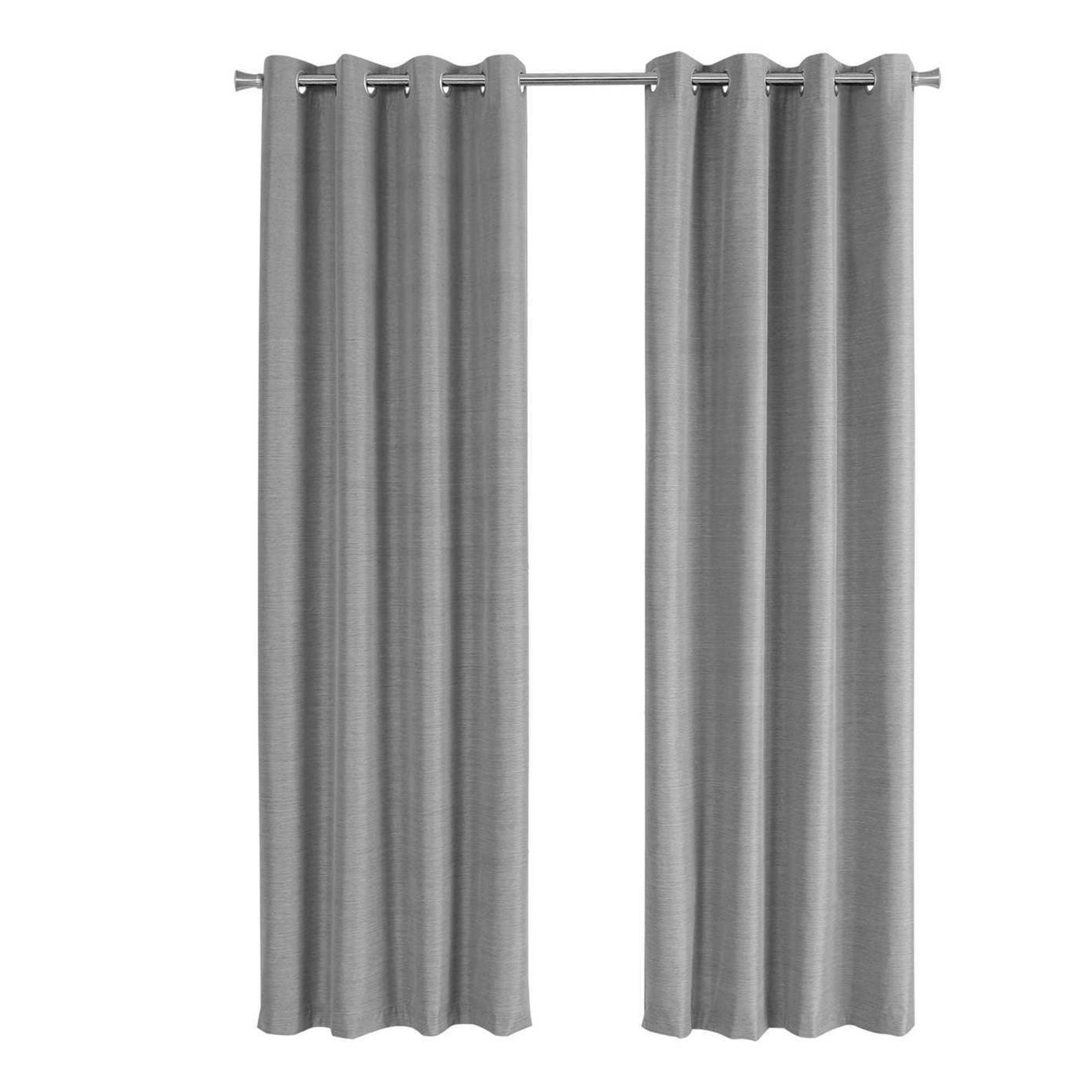 Grey blackout curtain panel set by Monarch Specialties, includes two 52-inch wide panels for light control and privacy.