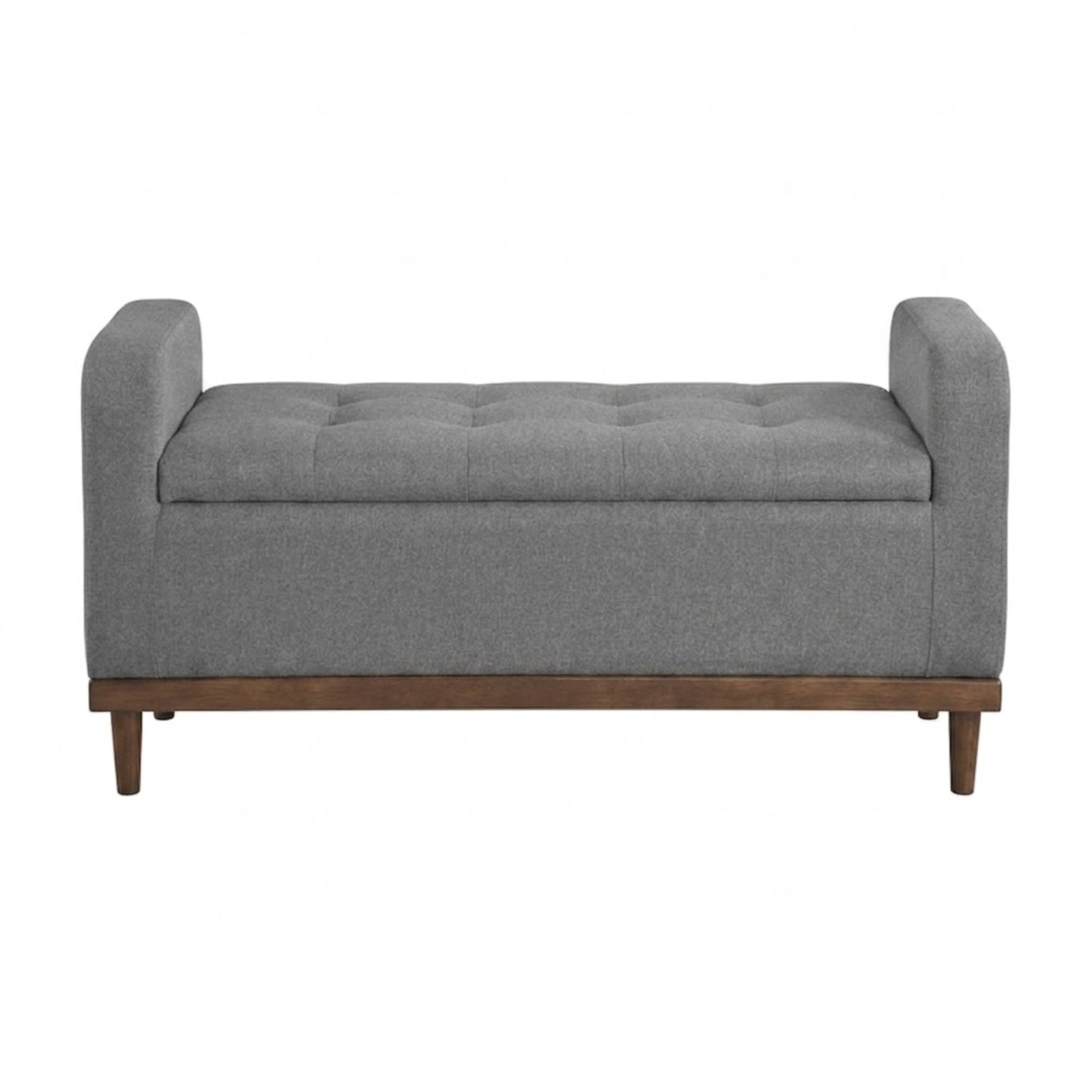 Gray MAZ Brigitte Collection lift-top storage ottoman with a cushioned top and spacious interior for versatile seating and storage.