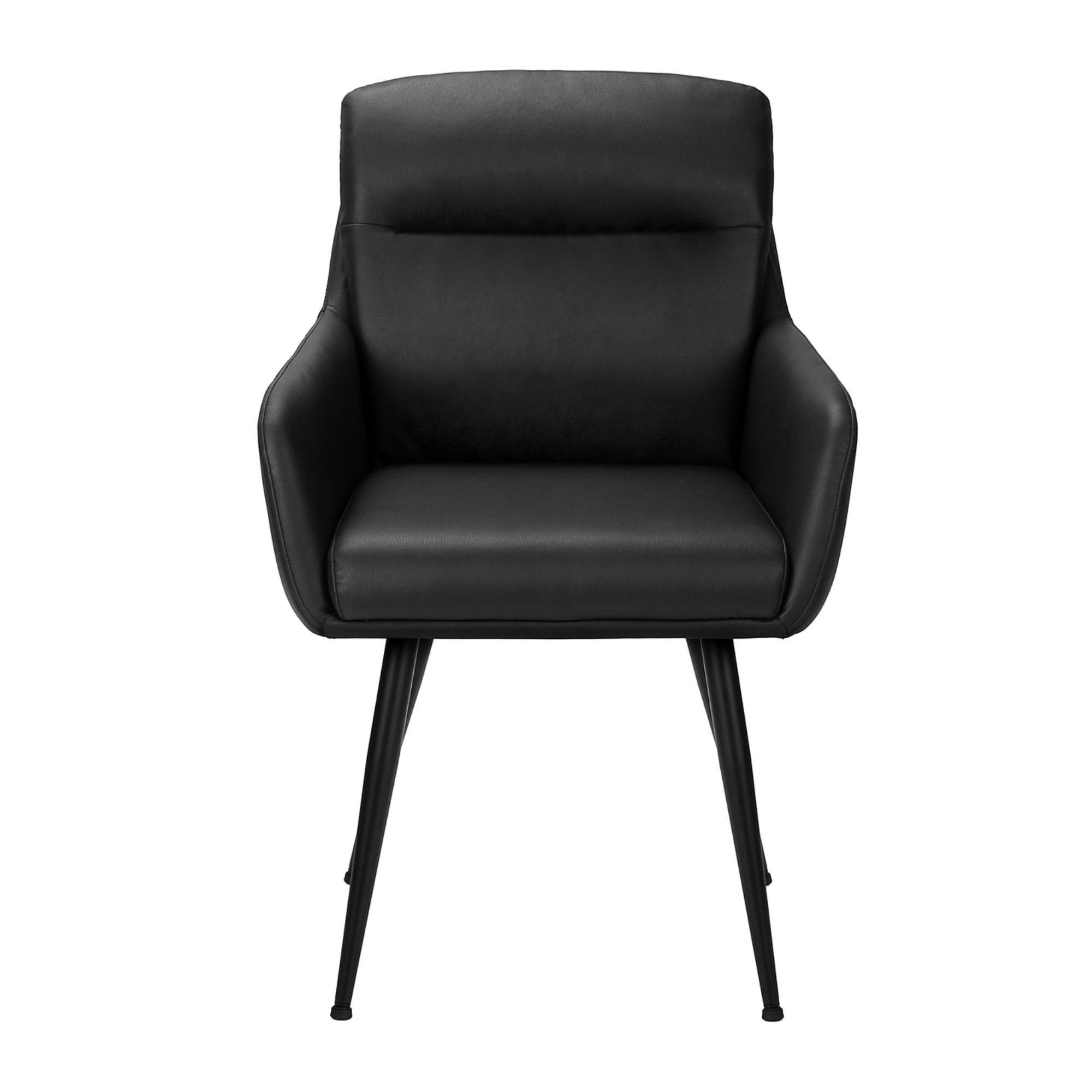 Set of two black leather-look dining chairs from Monarch Specialties, featuring sleek modern design and cushioned seats.