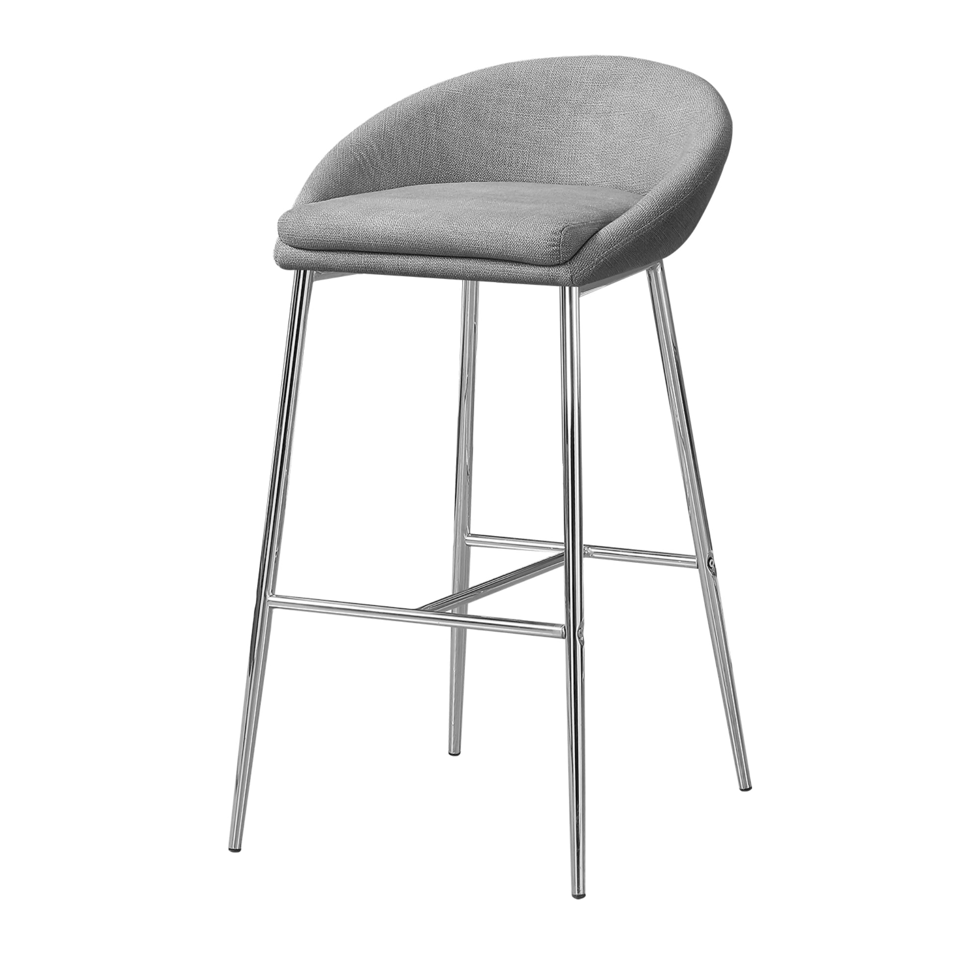 Set of two Luna Grey Monarch Specialties bar stools with sleek modern design and cushioned seats.