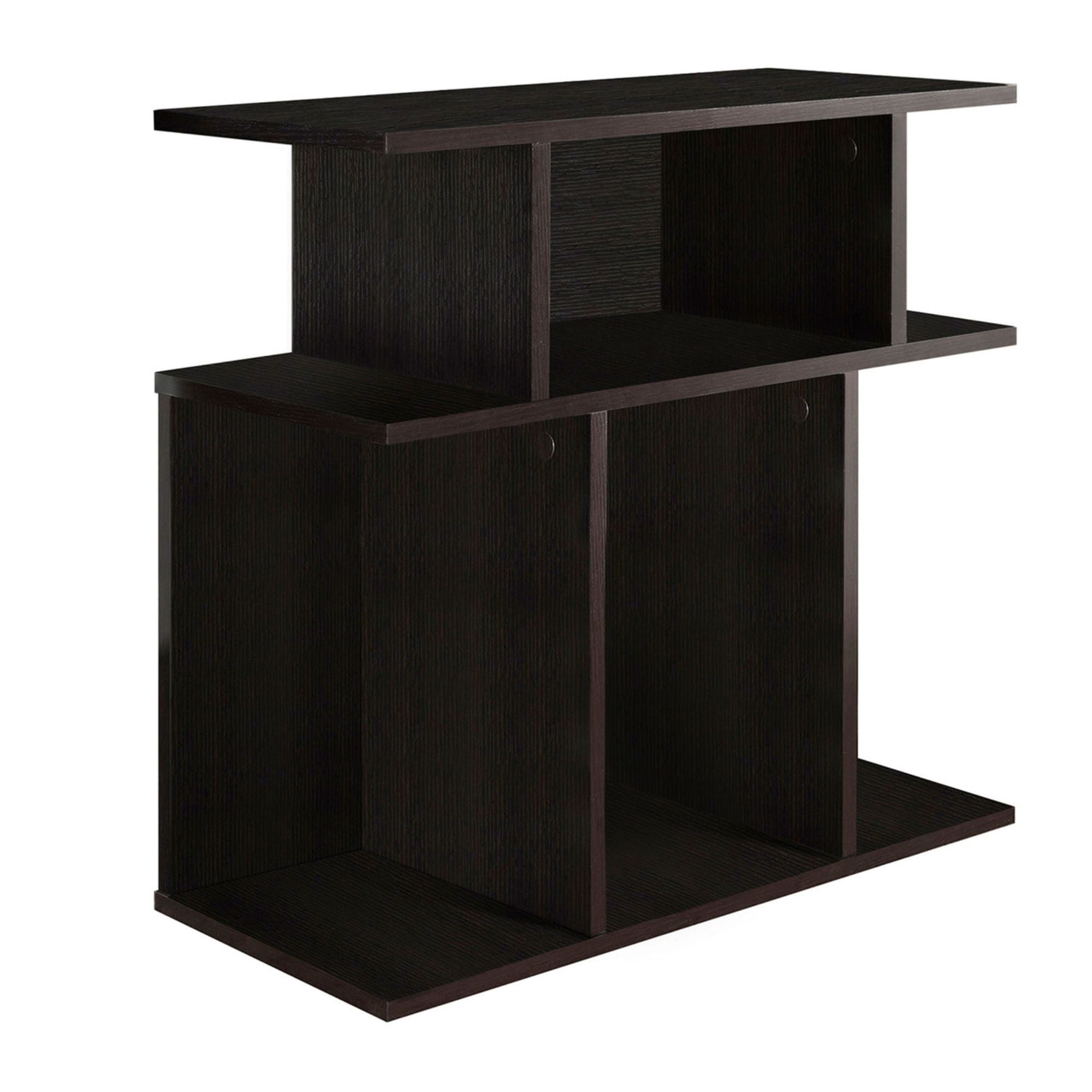 Monarch Specialties espresso nightstand with open shelves, featuring a sleek modern design and ample storage space.