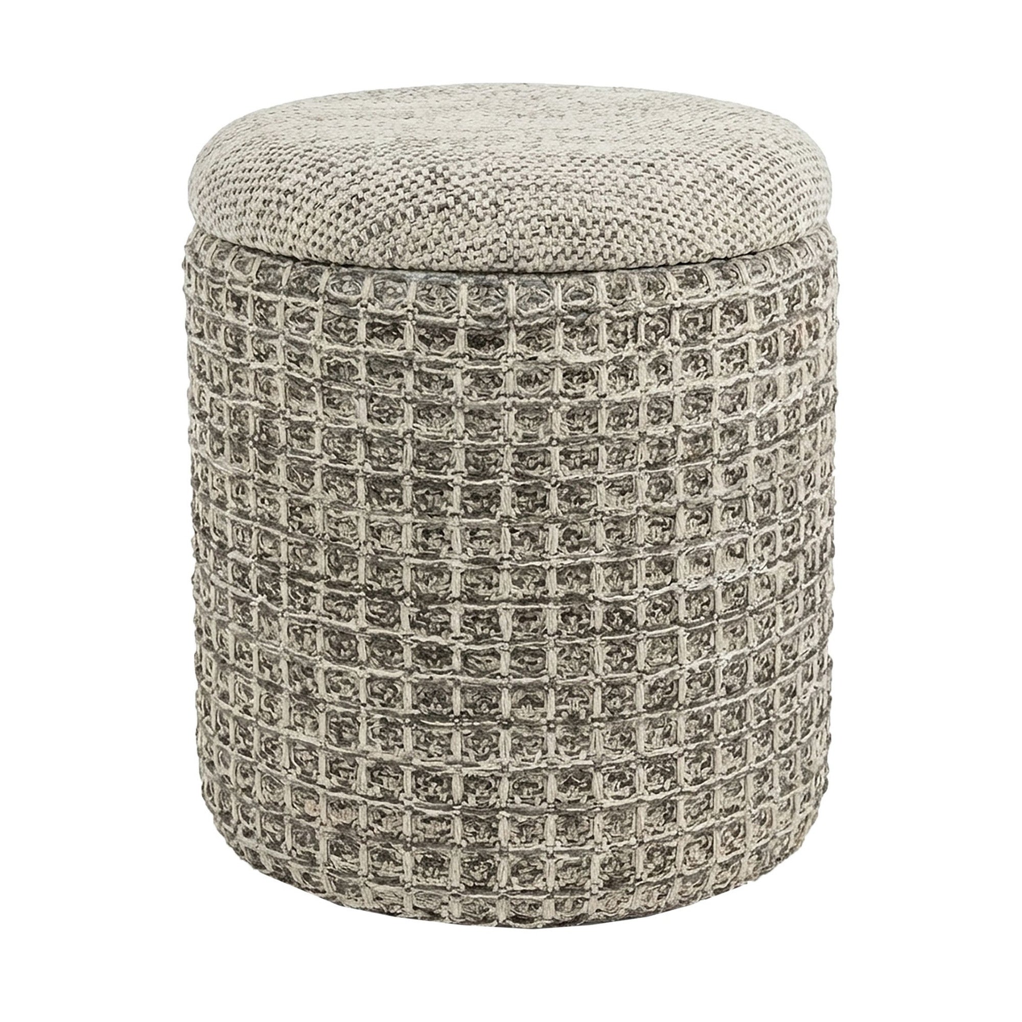Indigo Round Storage Ottoman – Beige Charcoal