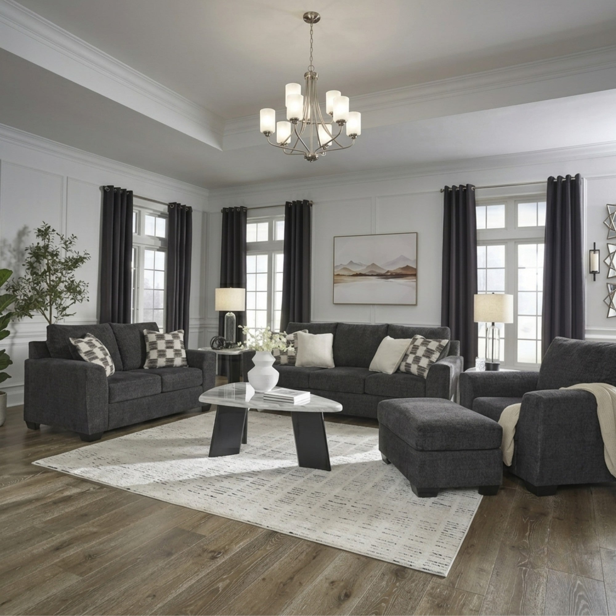 Loreo Sofa Set in Dark Grey