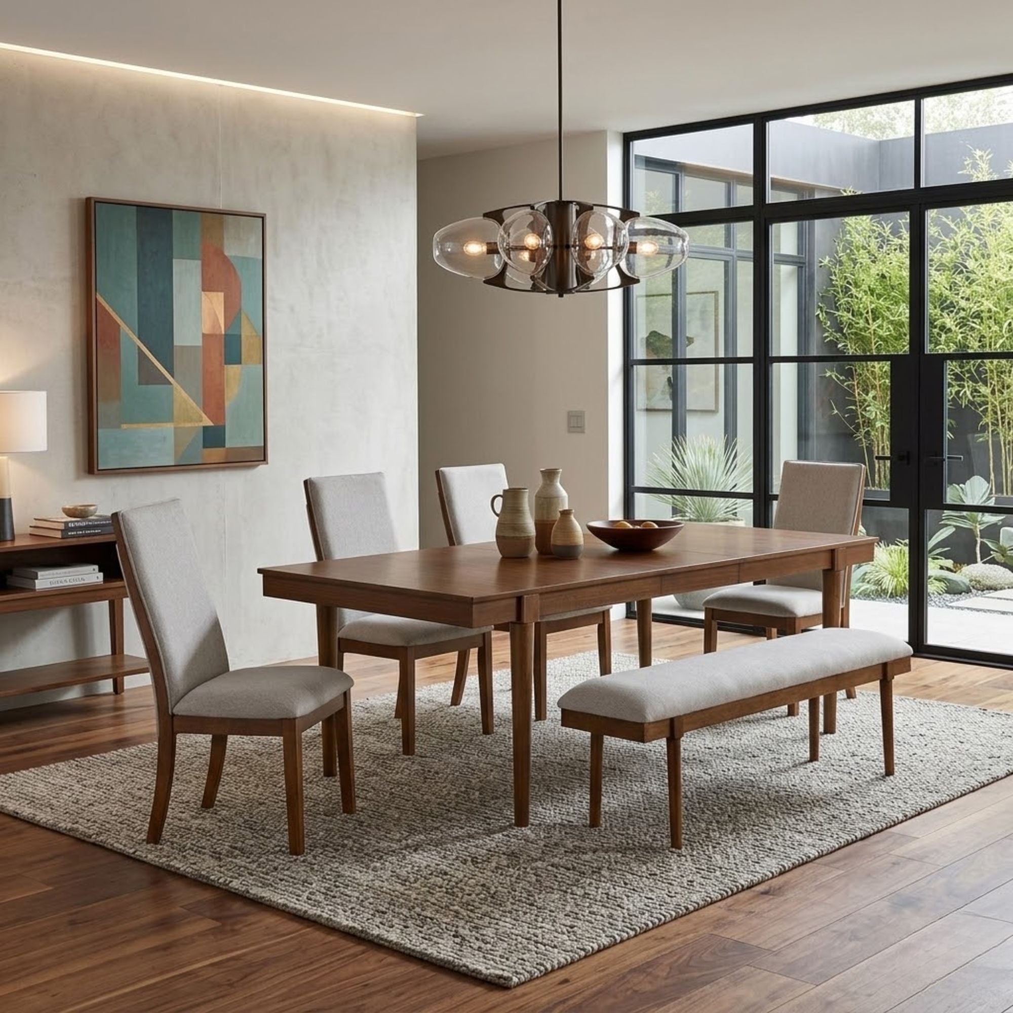 Lyncott dining room set with grey and brown finish, includes a table and matching bench, by Signature Ashley.