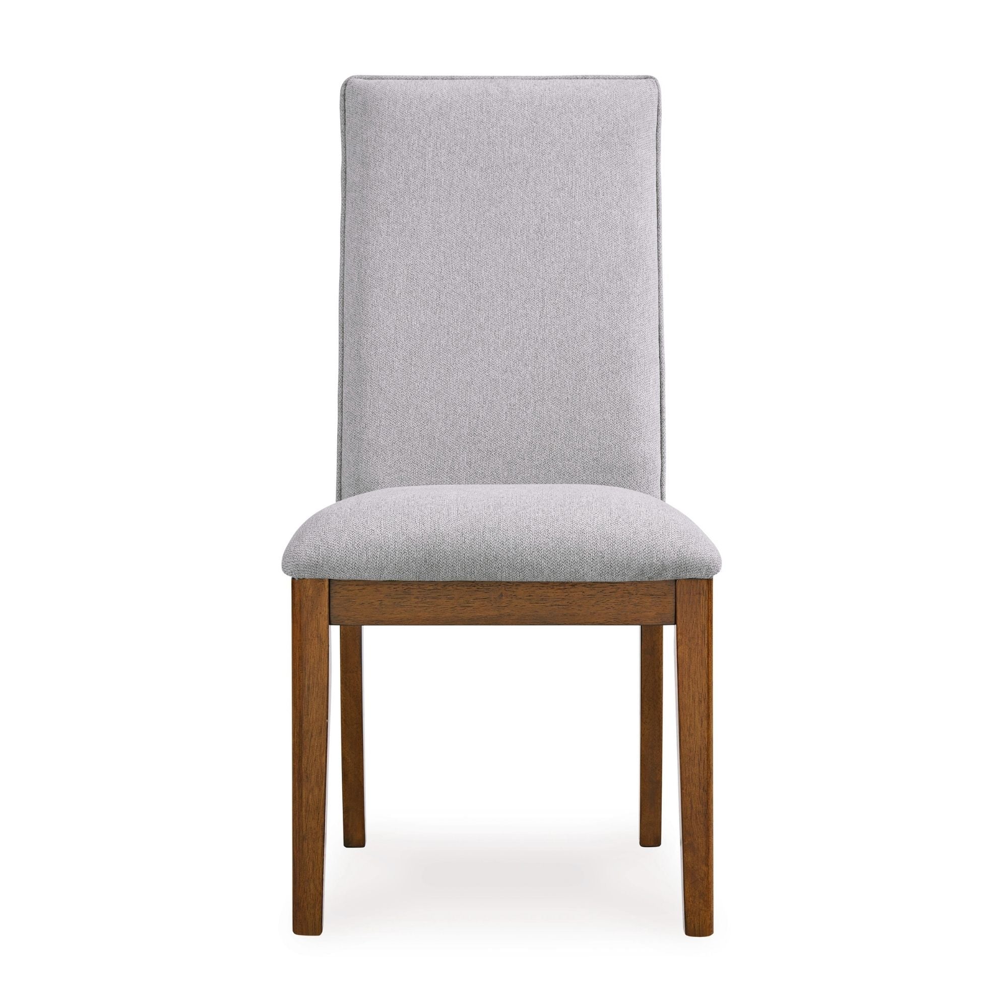 Set of two grey and brown upholstered Lyncott dining side chairs by Signature Ashley, showcasing modern design and comfortable seating.