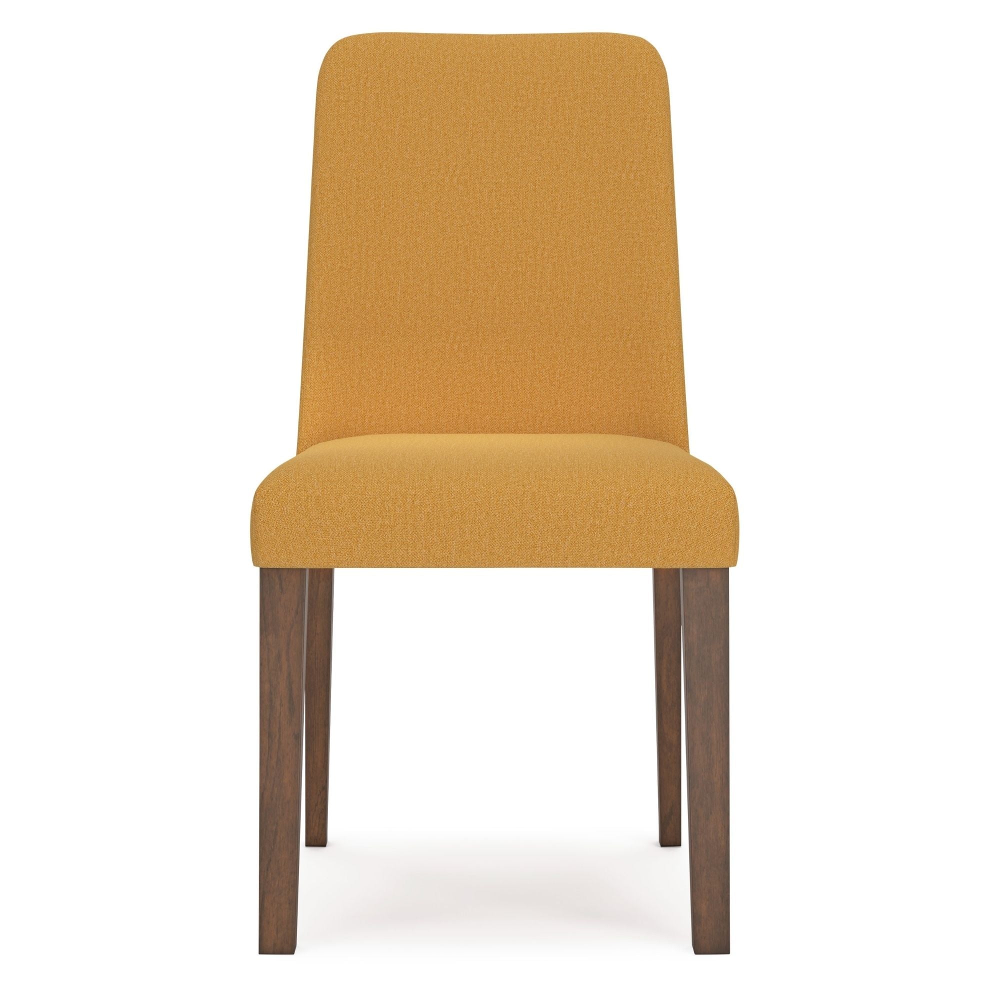 Set of two mustard-colored Lyncott dining UPH side chairs by Signature Ashley with padded seats and modern design.