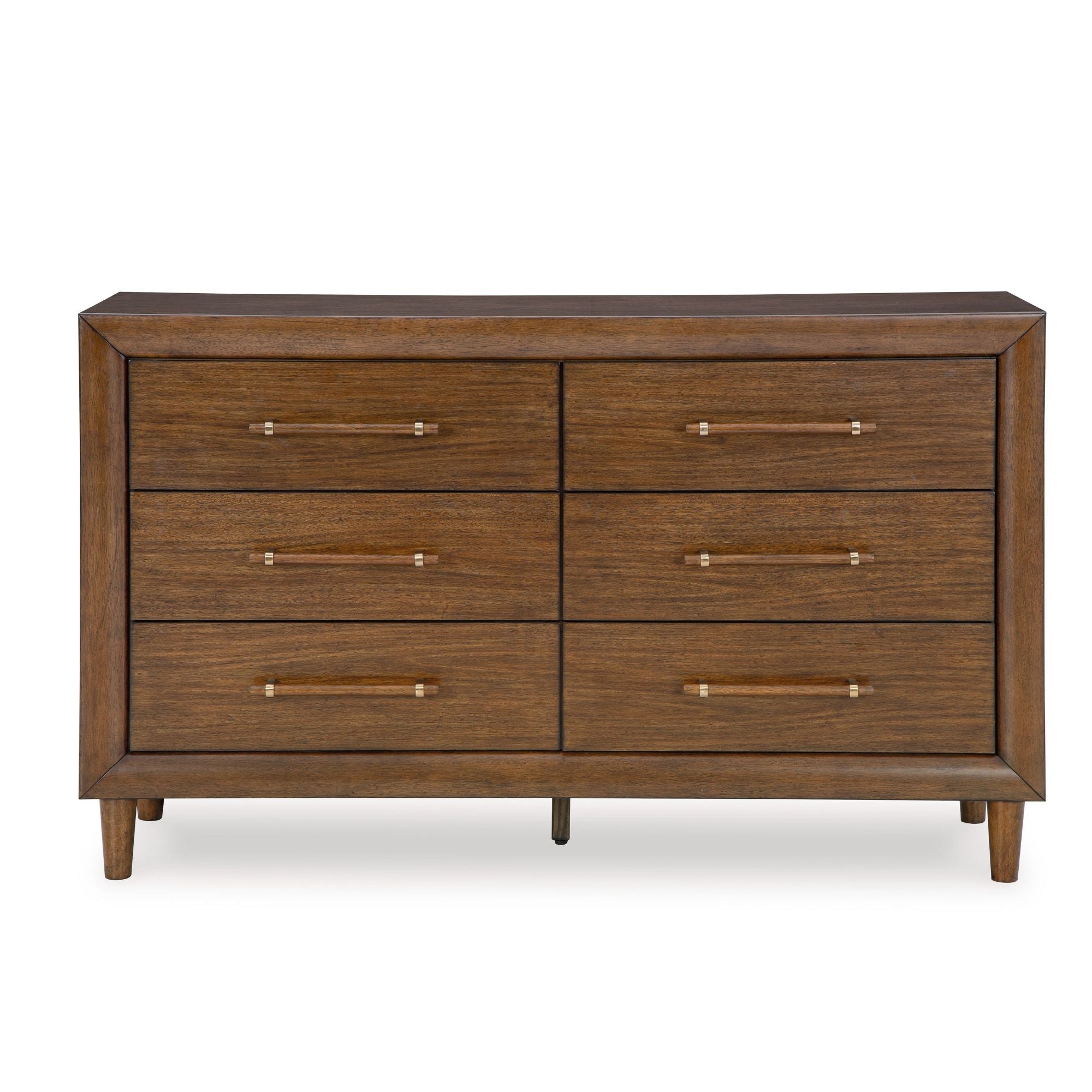 Signature Ashley Lyncott dresser with sleek wood finish and modern design, showing drawers and detailed hardware.