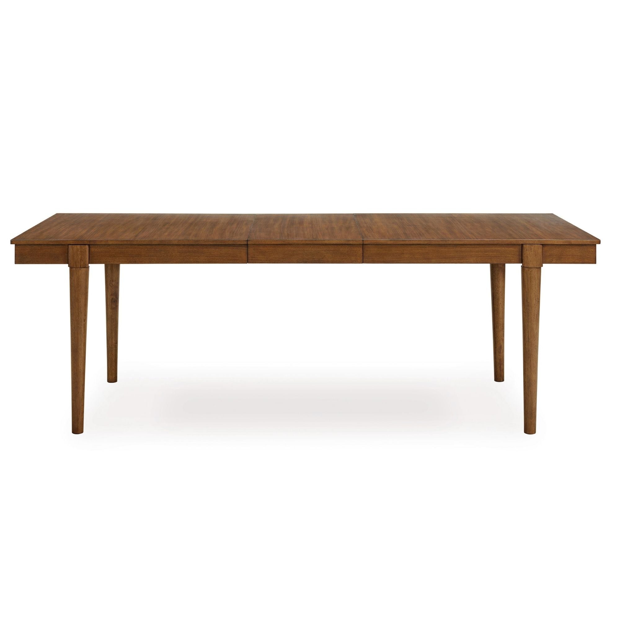 Signature Ashley Lyncott extendable dining room table with wood finish, showcasing its sleek design and sturdy legs.