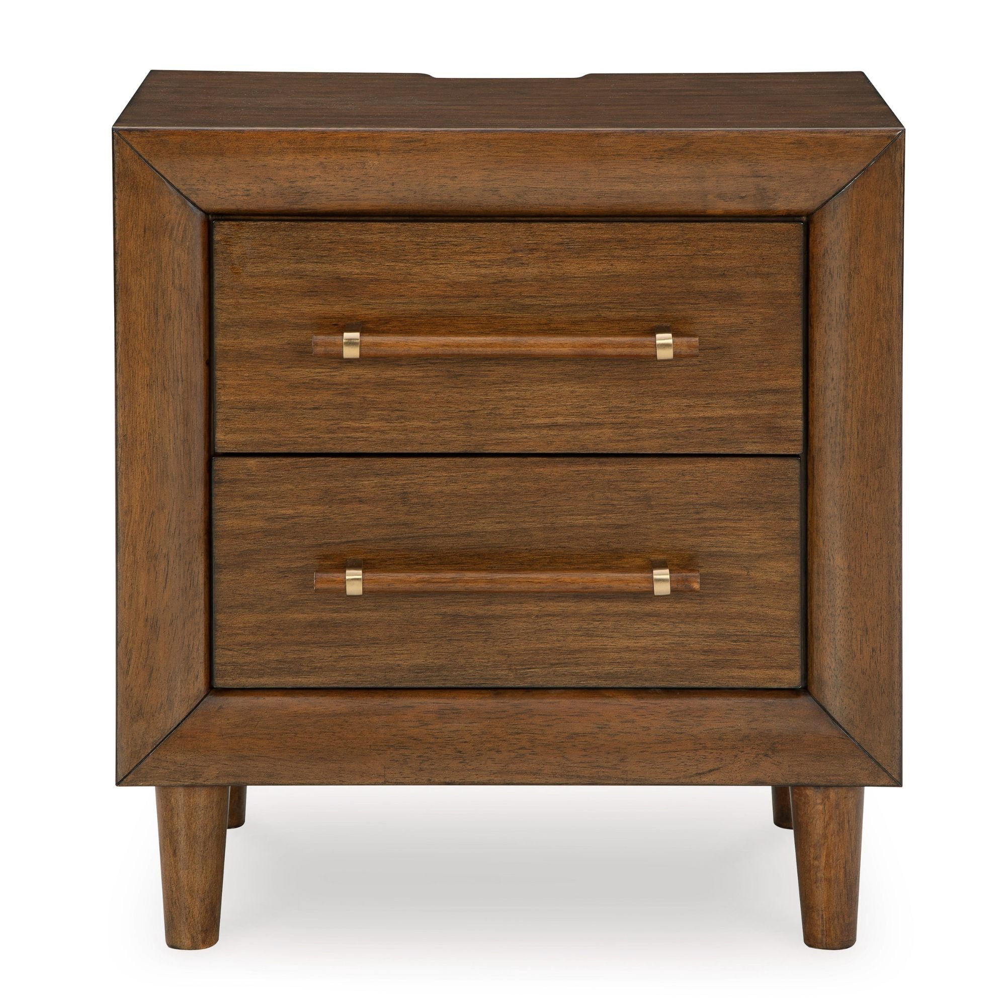 Lyncott two-drawer nightstand by Signature Ashley with wood finish and modern design, featuring sleek handles and sturdy construction.