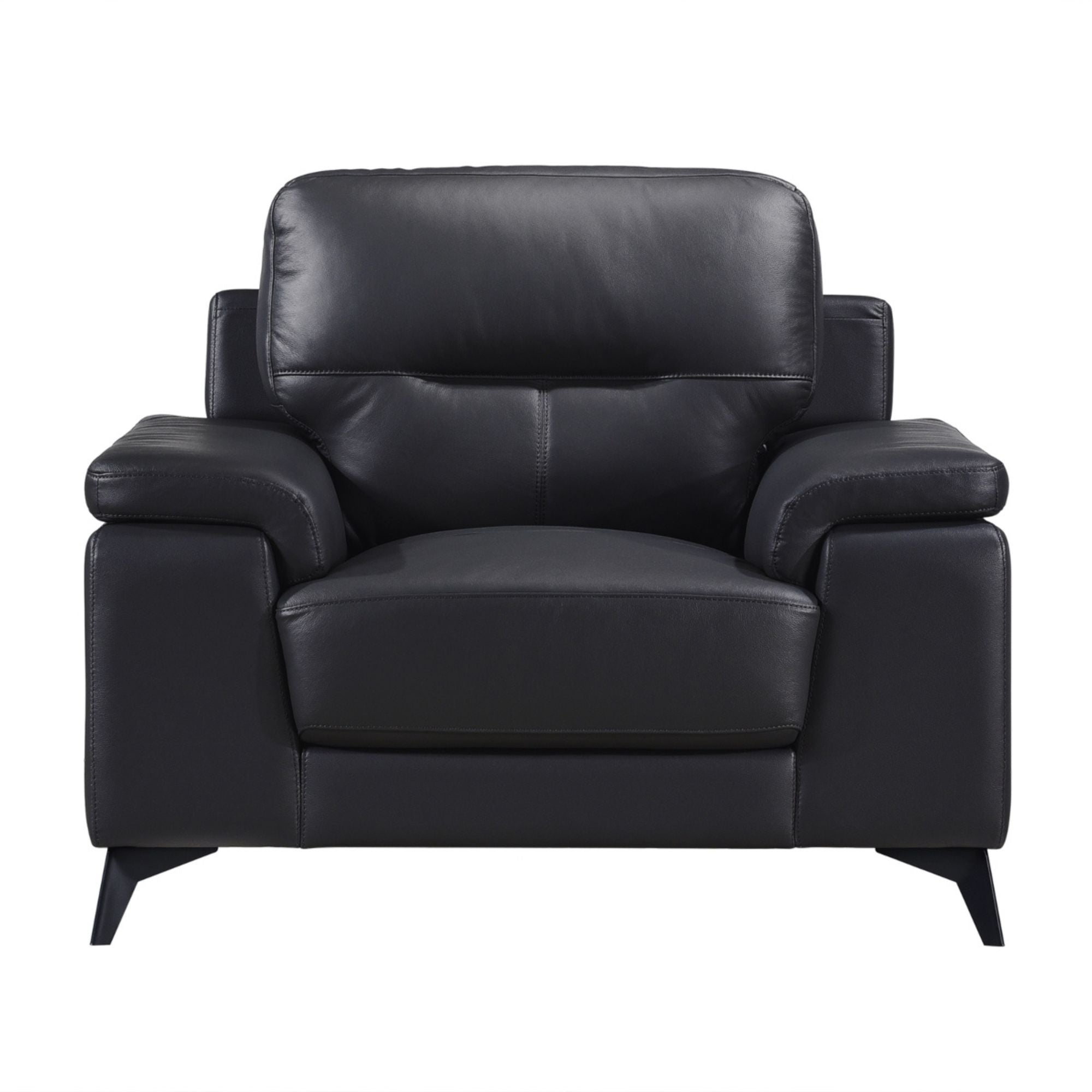 MAZ Mischa leather accent chair in black featuring sleek design and cushioned seating for stylish comfort.
