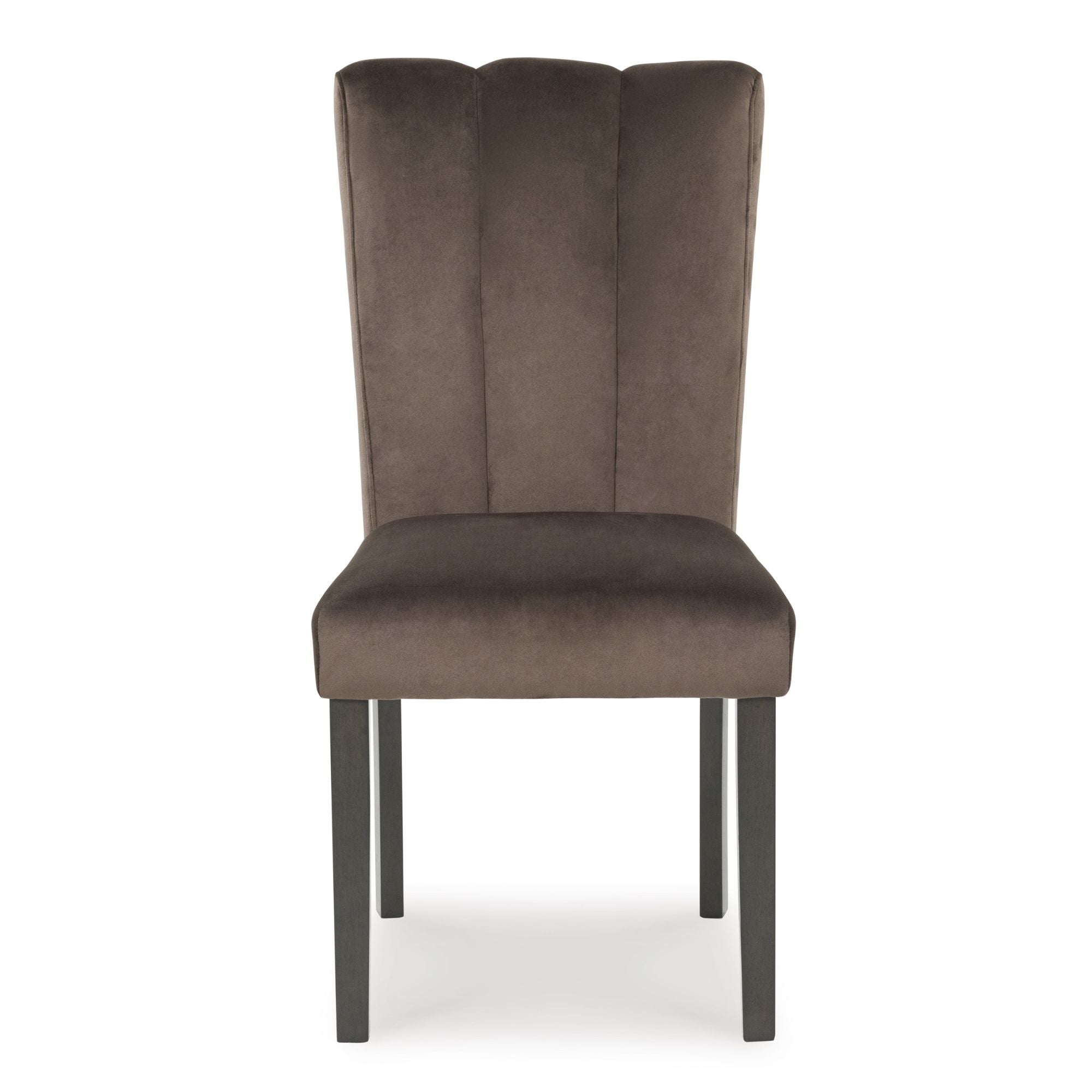 Set of two Jeshina Signature Ashley dining UPH side chairs with wooden legs and upholstered seats in a modern design.