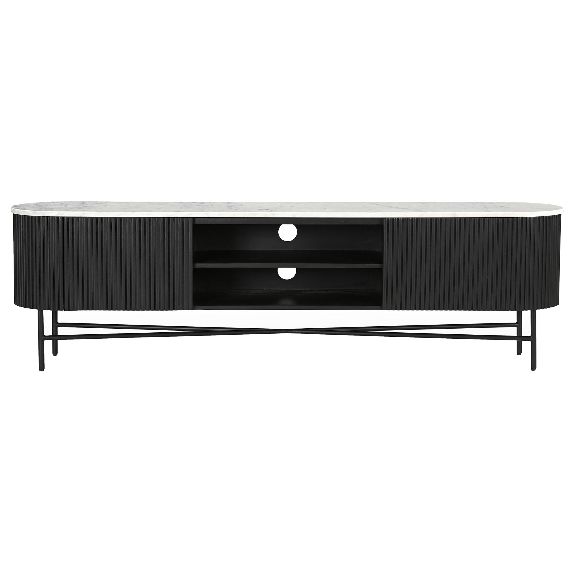 Reyna 71-inch black and white media cabinet TV stand with storage compartments, modern design by World Wide.
