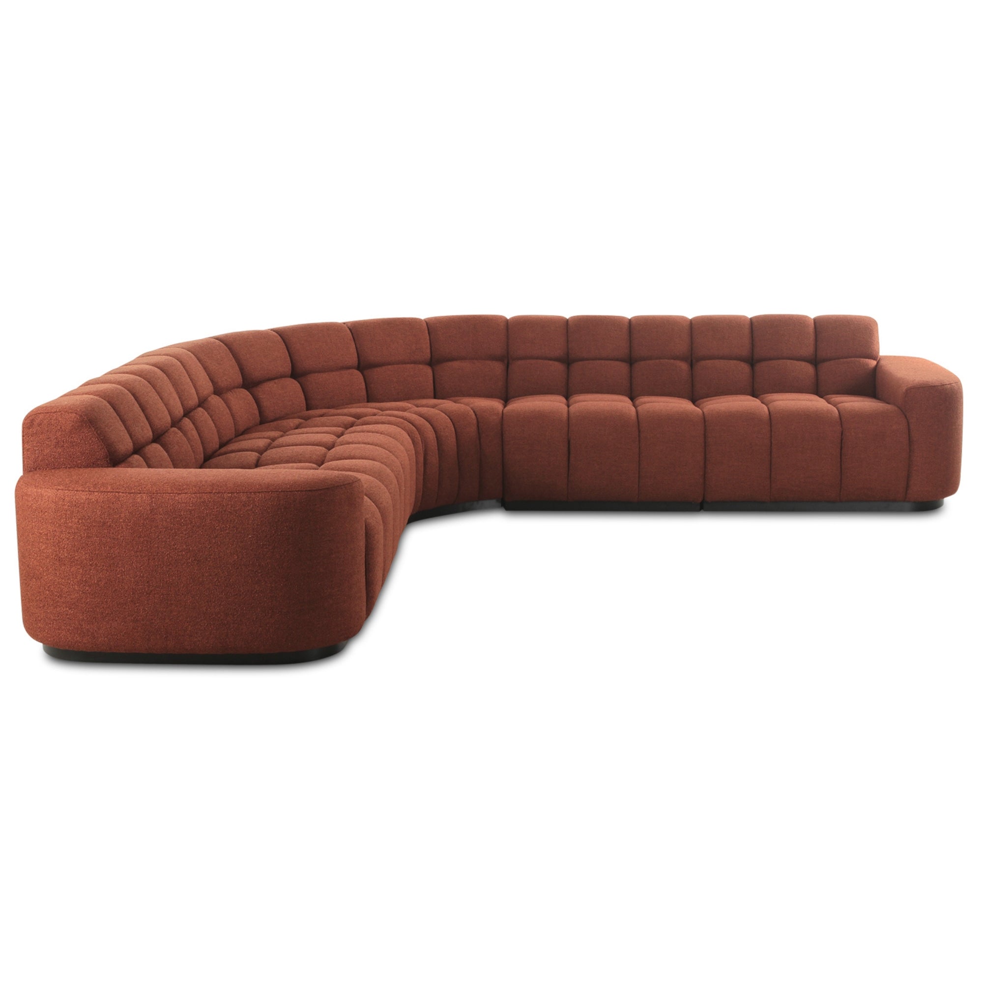 Roman L-shaped sectional in rust fabric by Moe's Home Furniture, featuring plush cushions and modern design for stylish living rooms.