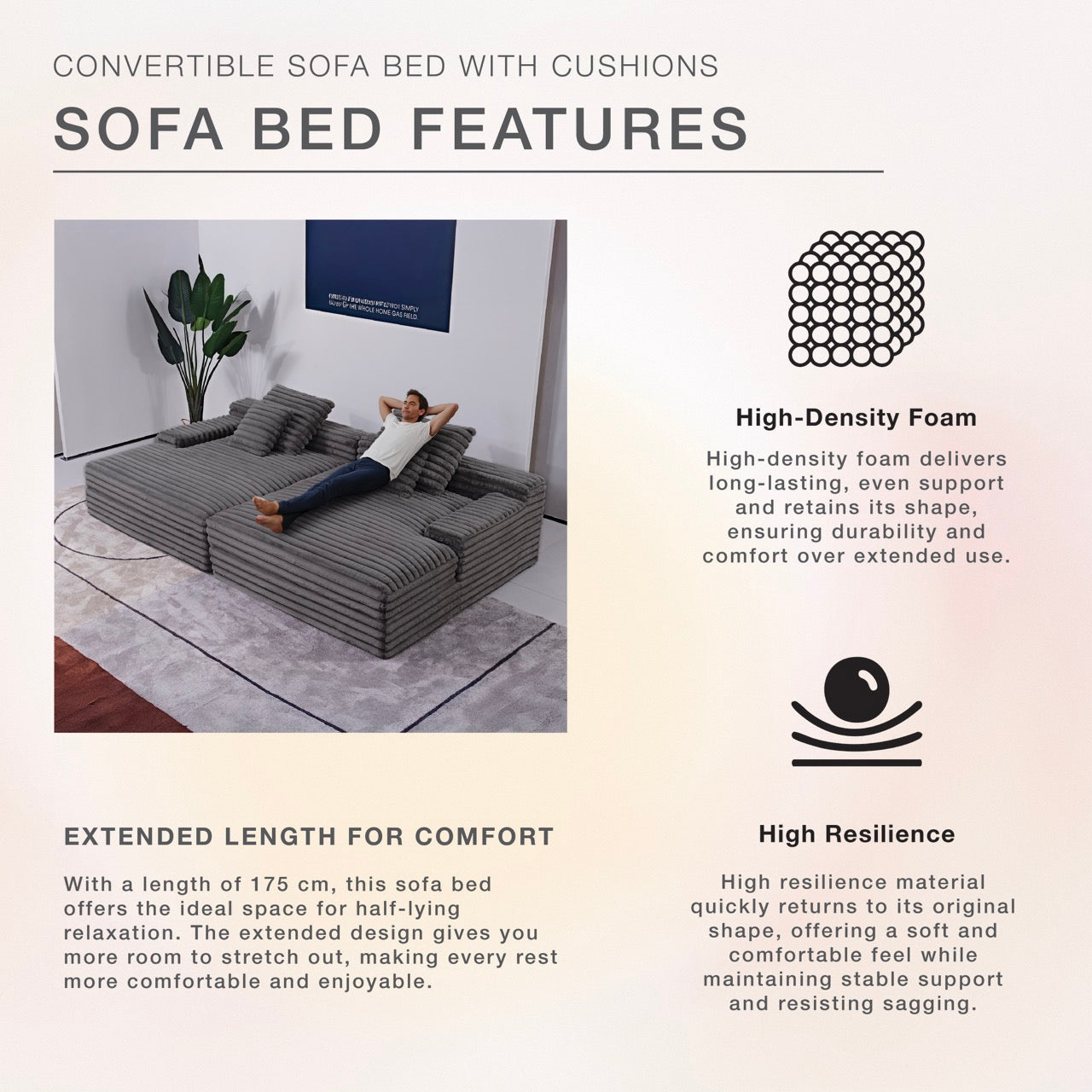 S296 Oversized Loveseat Lounge Sofa in Dark Grey