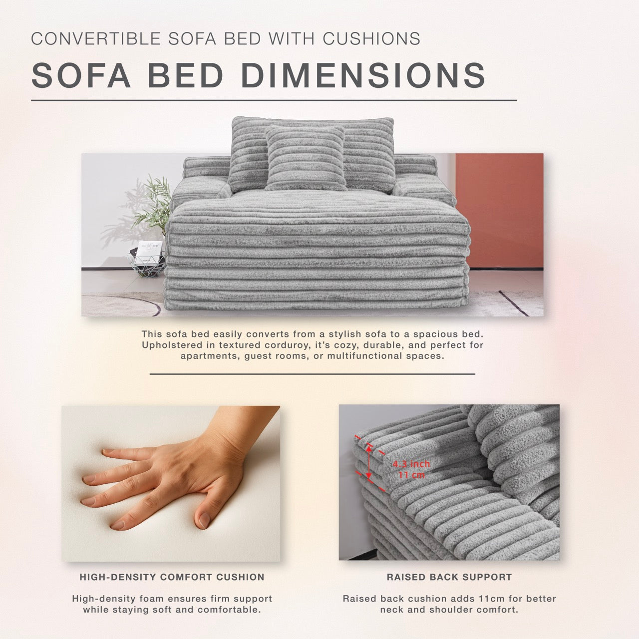 S612 Oversized Cozy Single Lounge Sofa in Light Grey