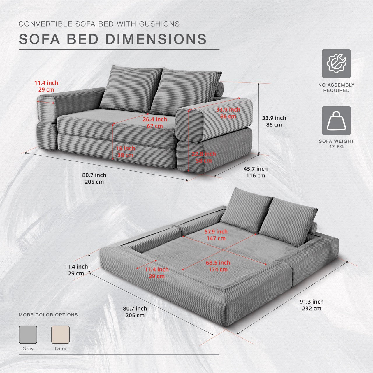 S613 Sofa Bed in Light Grey