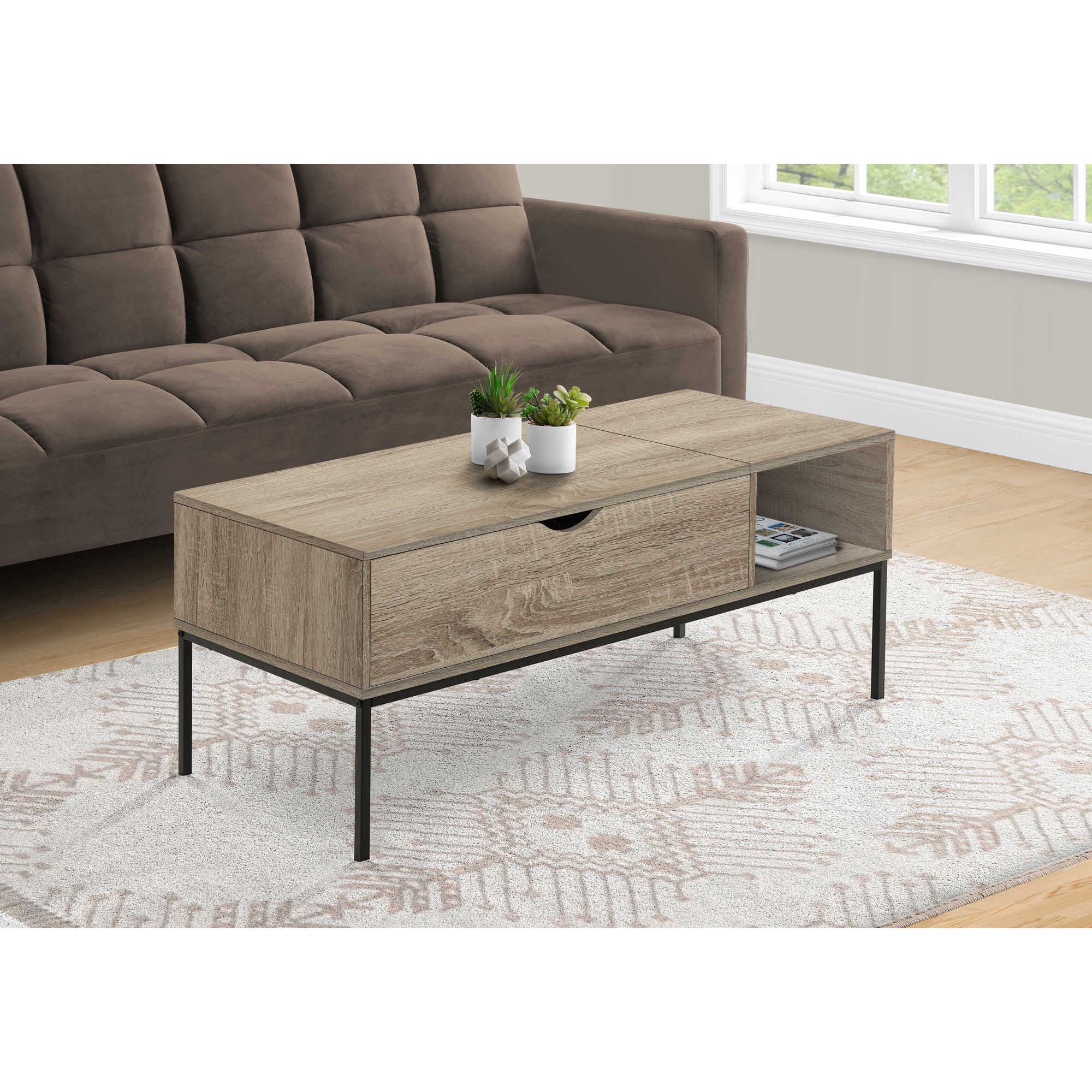 Dark taupe Sable coffee table by Monarch Specialties featuring a sleek, modern design with a smooth surface and sturdy legs.