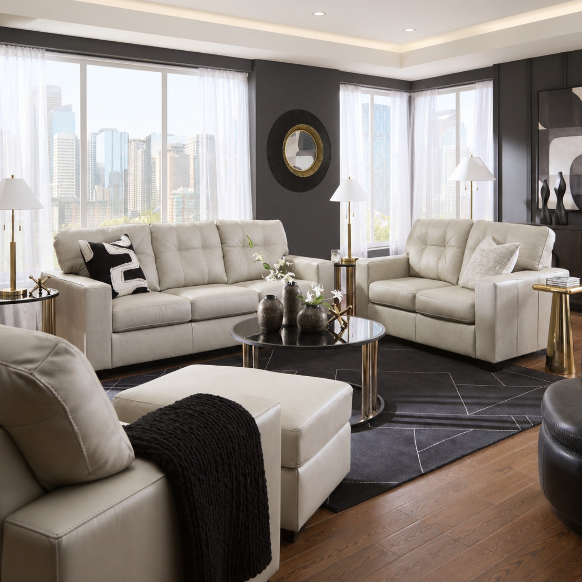 Santorine Leather Sofa Set Beige