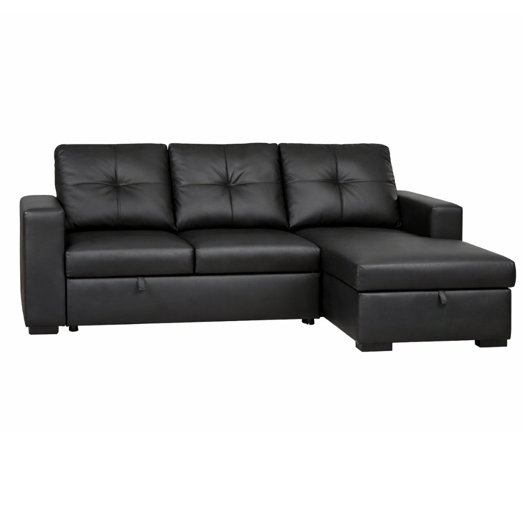 Reversible Sectional Sleeper with Storage Chaise Black PU