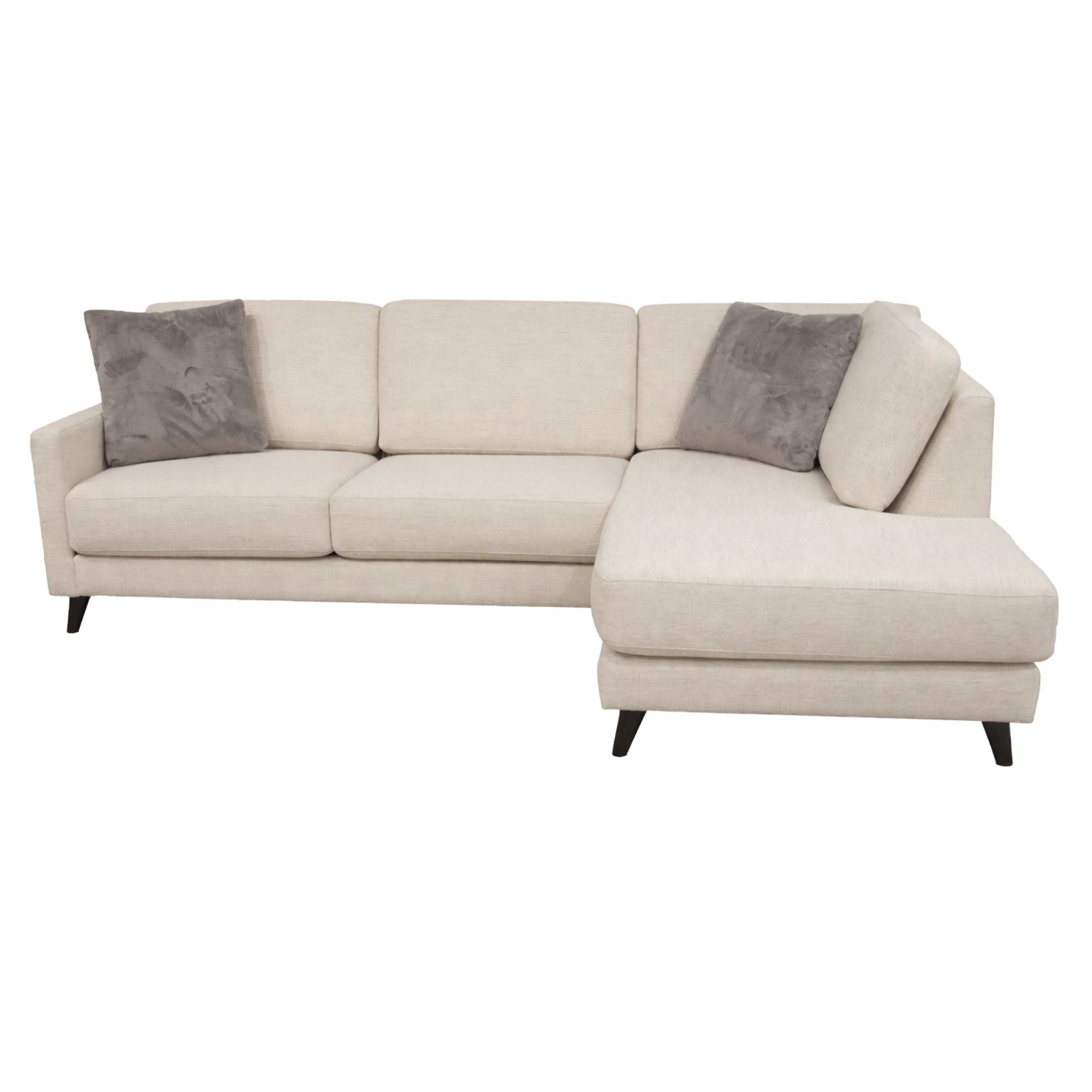 ComfortStyle Canadian Made Whitney 2 Piece Sectional Sofa in condo size, featuring plush cushions and modern design.