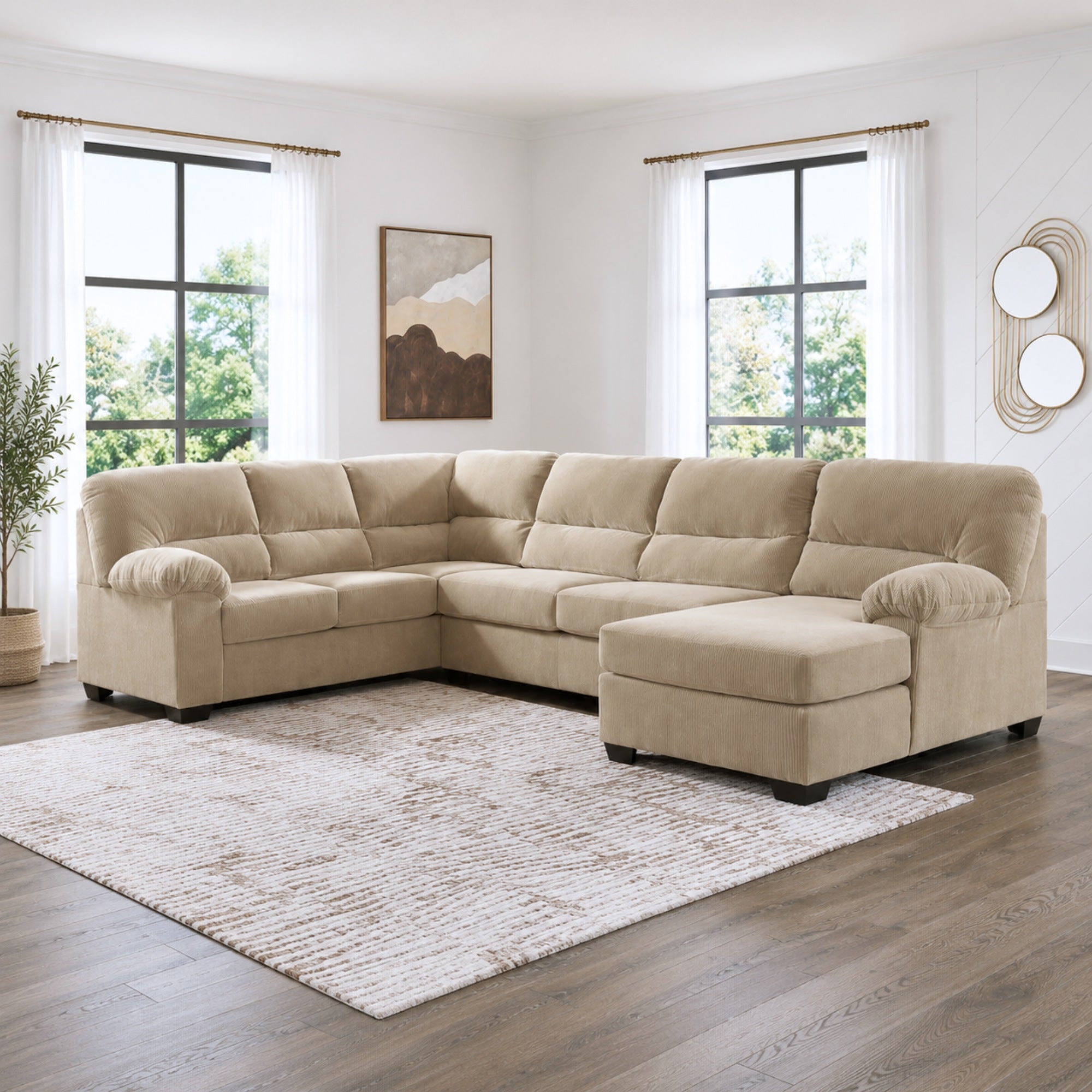 SimpleJoy 3-Piece Sectional with Chaise in Sand