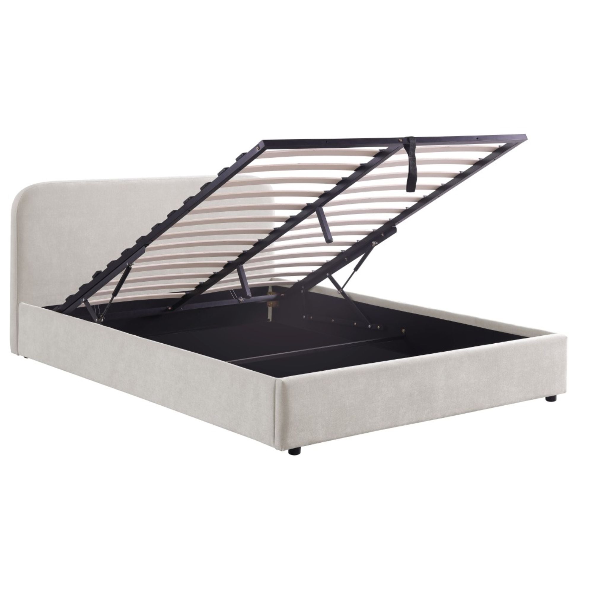 Uphostered Lift-up Storage Bed Beige