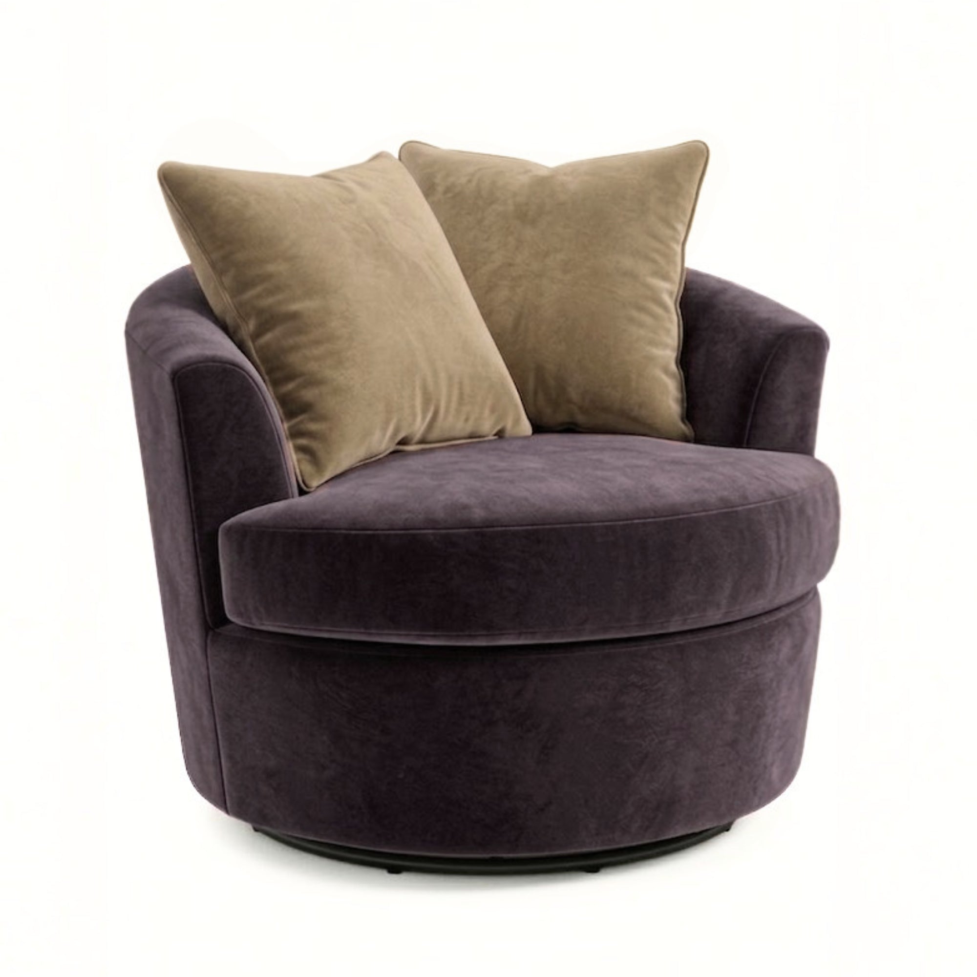 Canadian made A.C. oversized lavender swivel chair with performance fabric, featuring a modern design and comfortable seating.