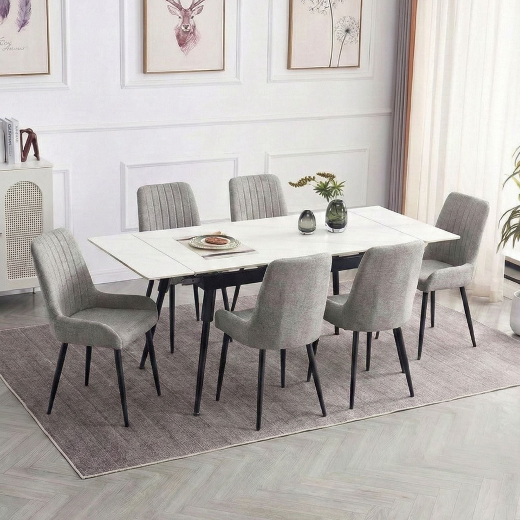 Modern White Marble Extension Dining Set | CastleUp Experience Centre