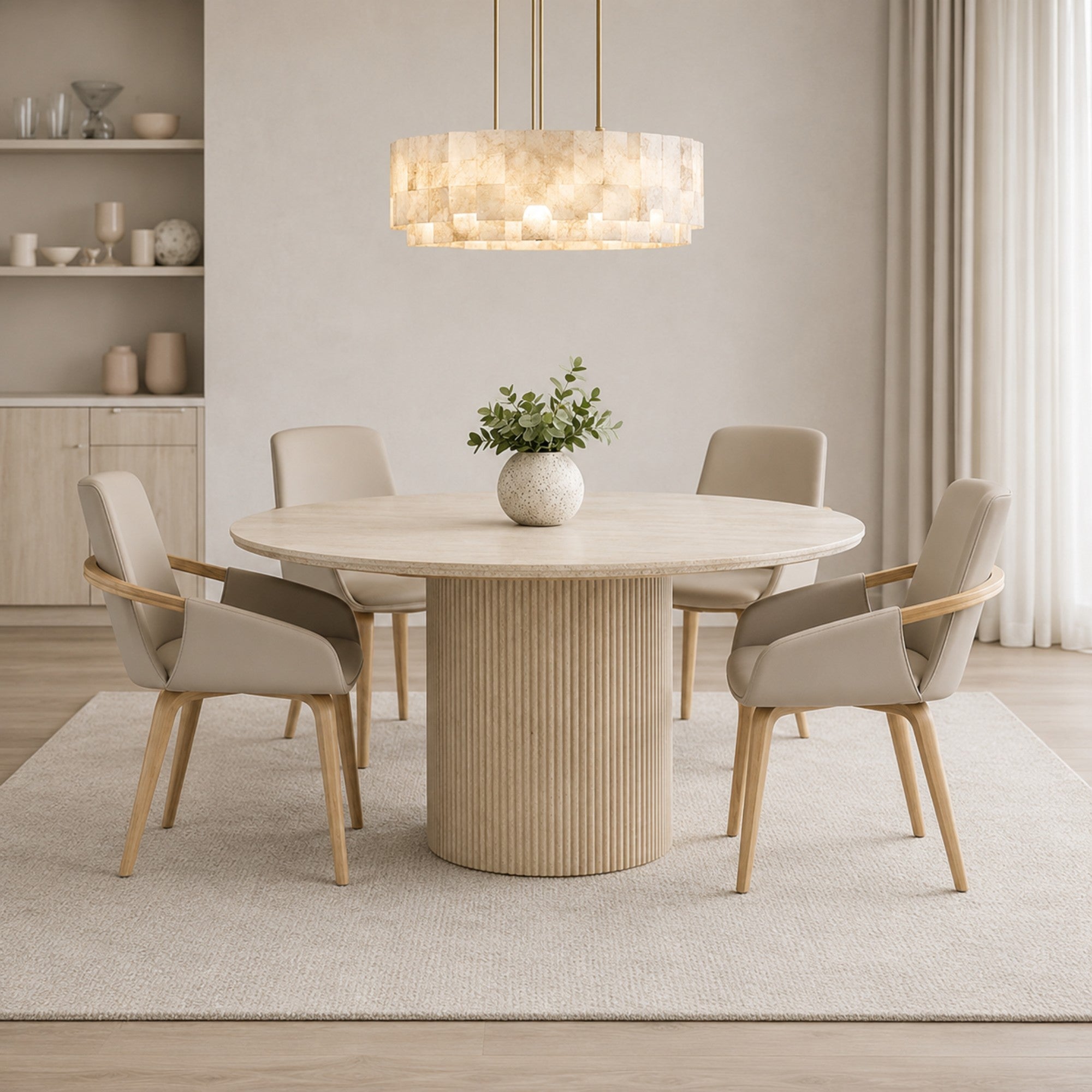Thalia 5 Piece 47" Sintered Stone Round Dining Table Set Ivory