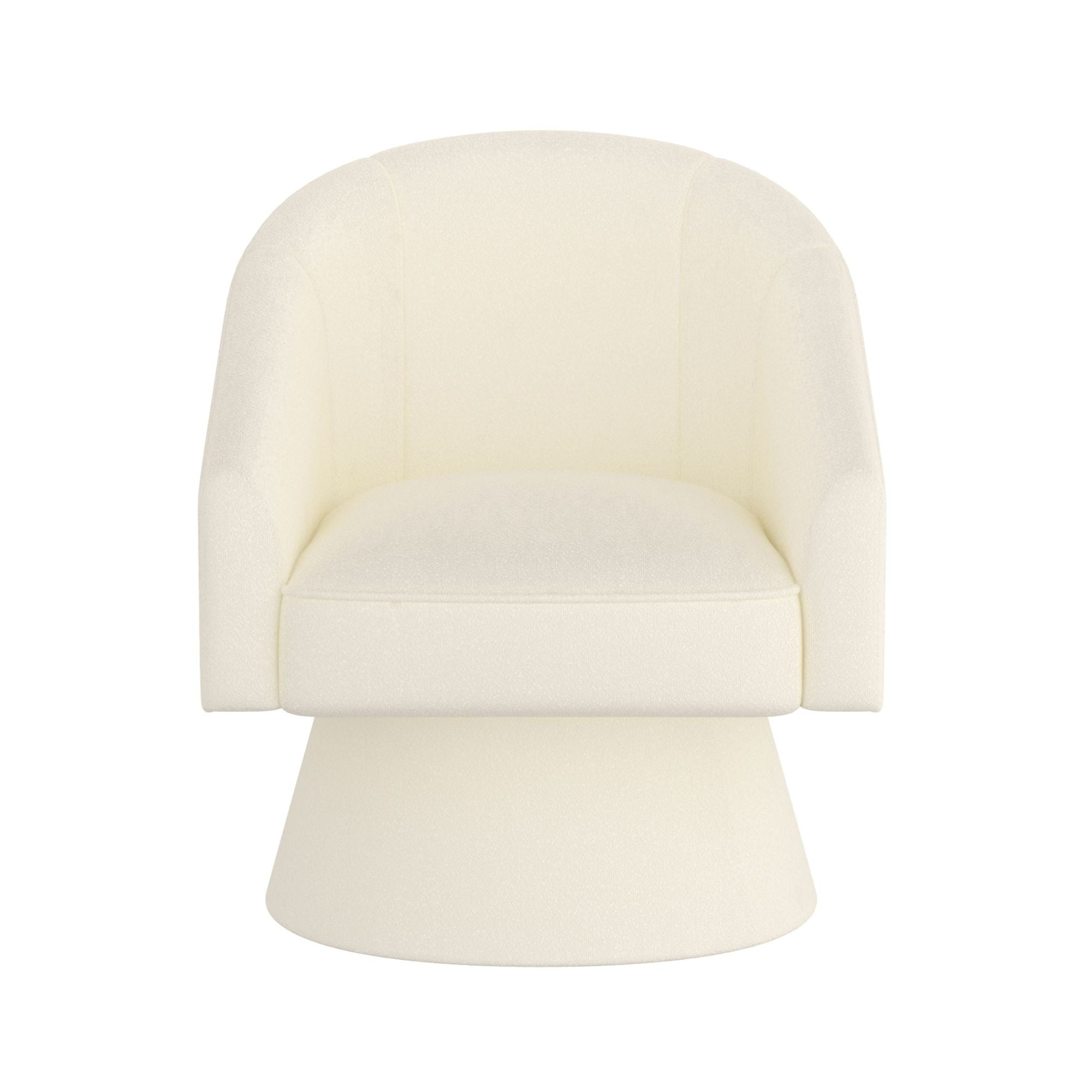 Tilsy 360° swivel accent chair in ivory bouclé fabric with a modern design and rounded armrests, by World Wide.