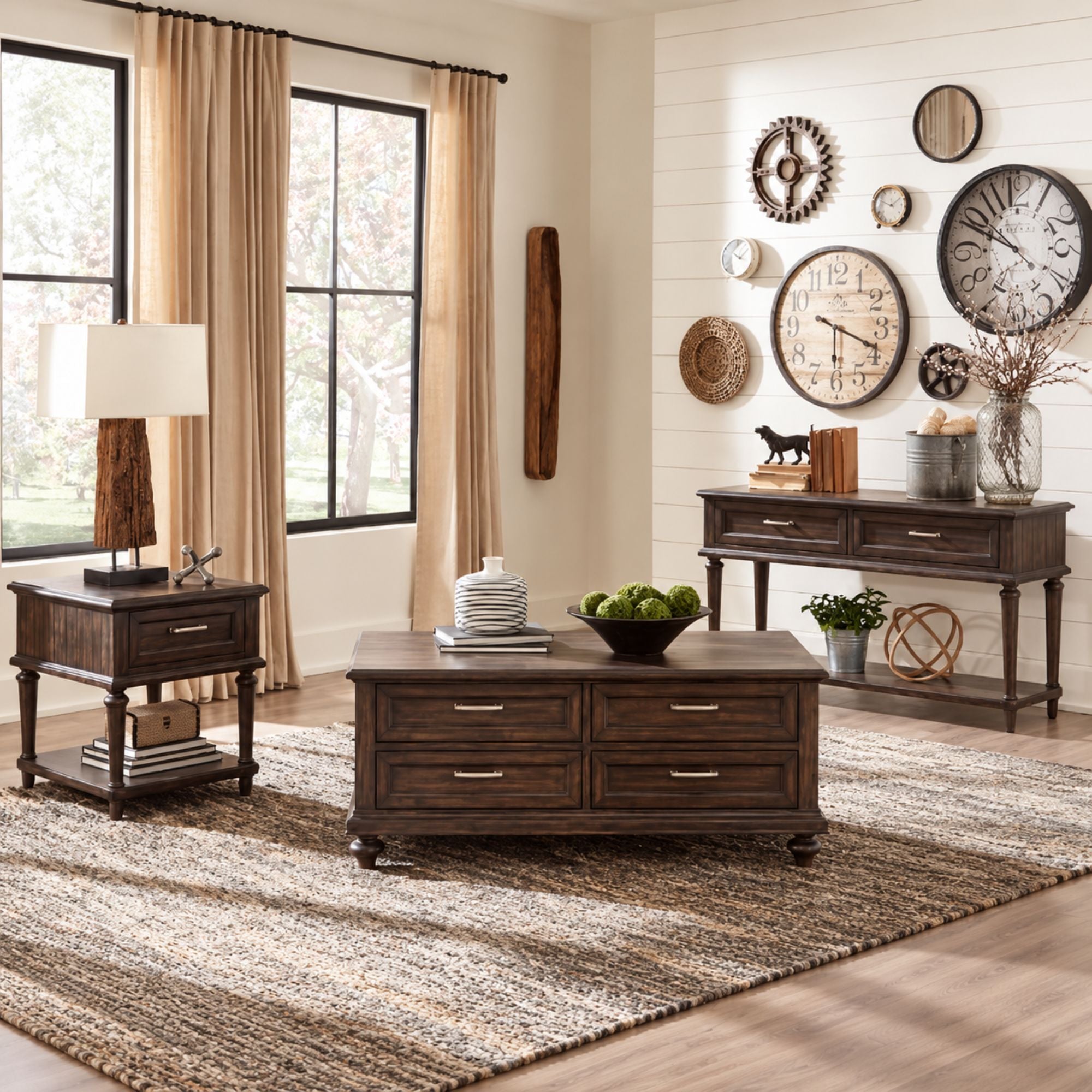 Tobias Espresso Living Room Table Collection