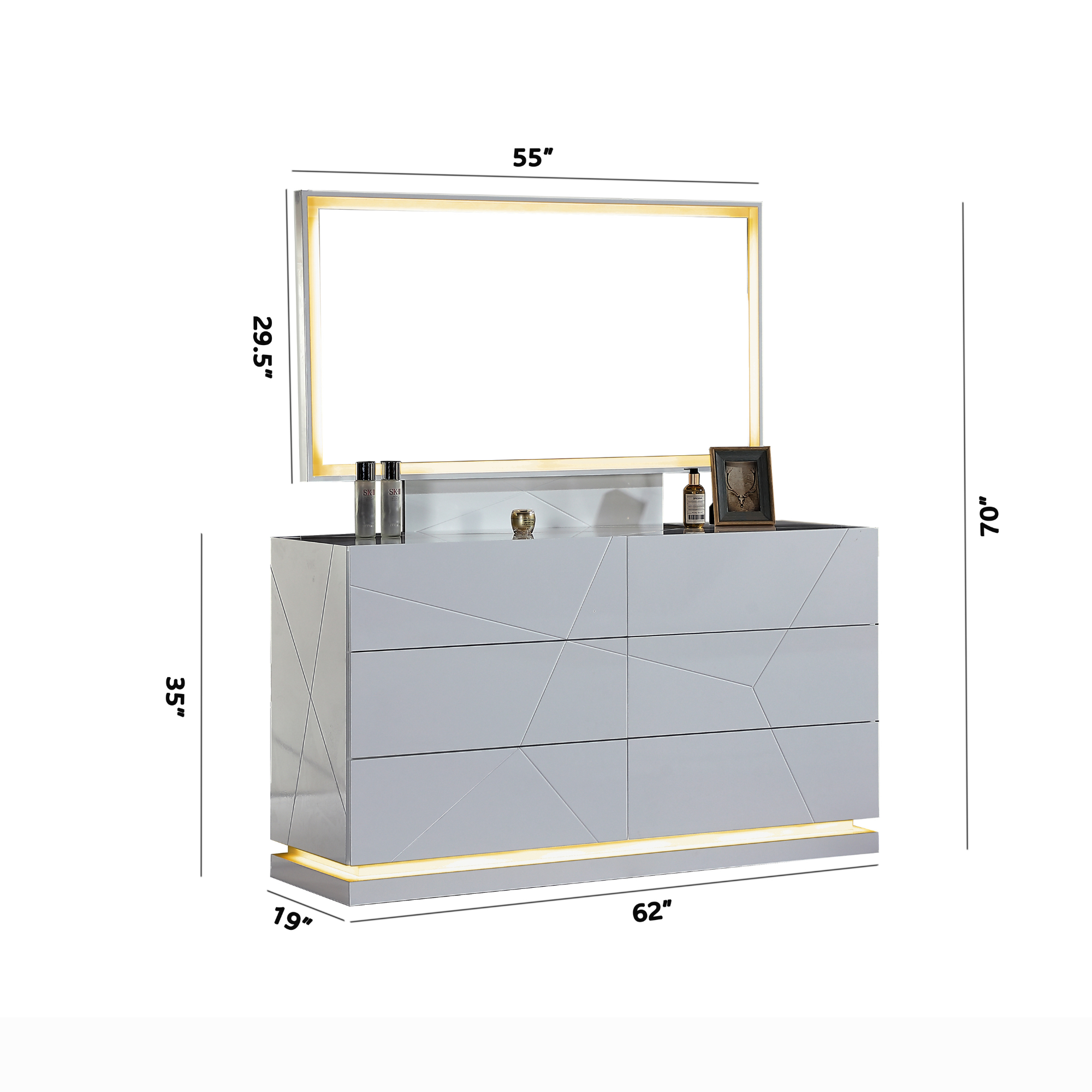 Tresoria Dresser and Mirror in Light Grey | CastleUp Experience Centre