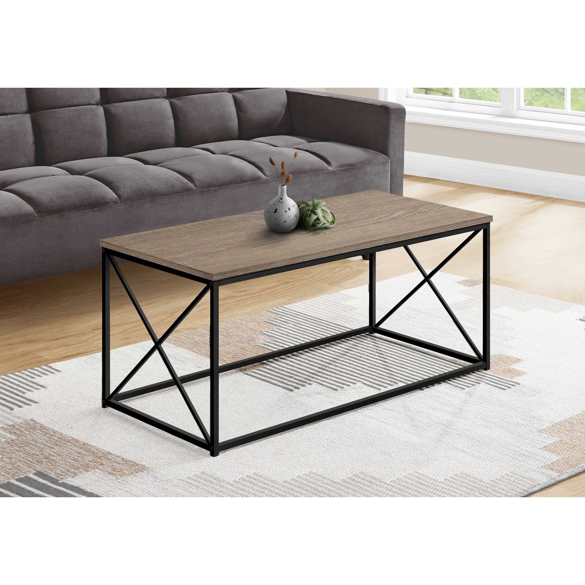 Dark taupe Vetra coffee table by Monarch Specialties with sleek modern design, featuring a smooth tabletop and sturdy legs.