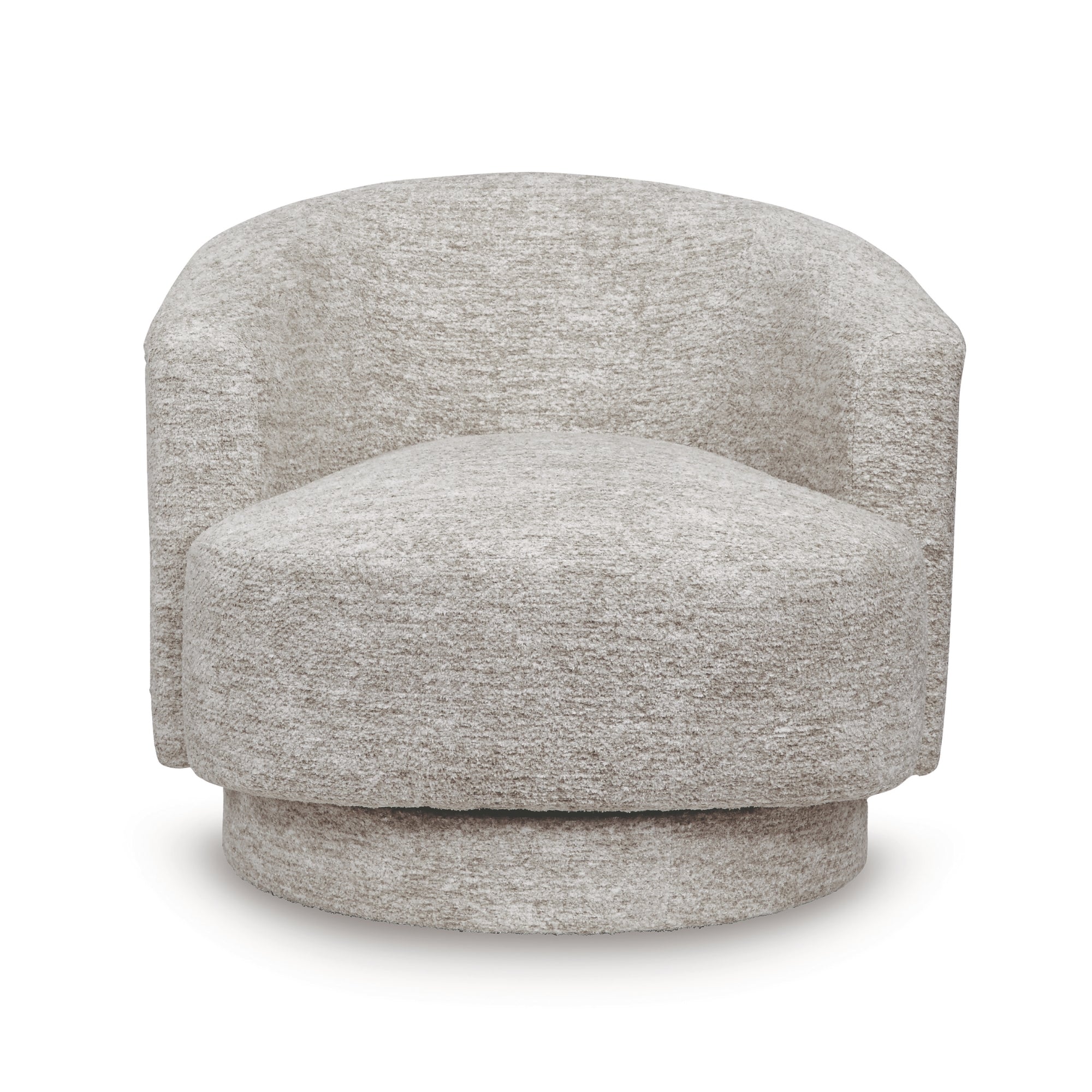 Stone-colored Wardsor swivel accent chair by Signature Design Ashley, featuring plush upholstery and a modern, comfortable design.