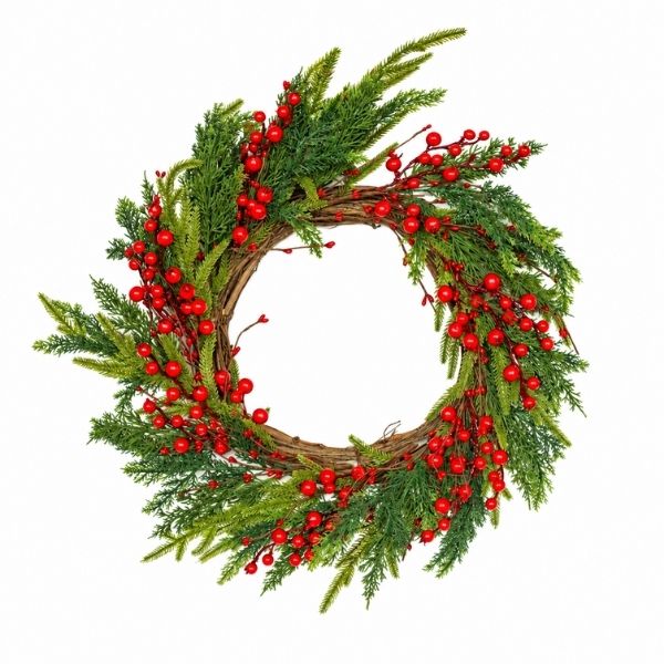 16-inch F&T Christmas wreath with red berries and festive greenery