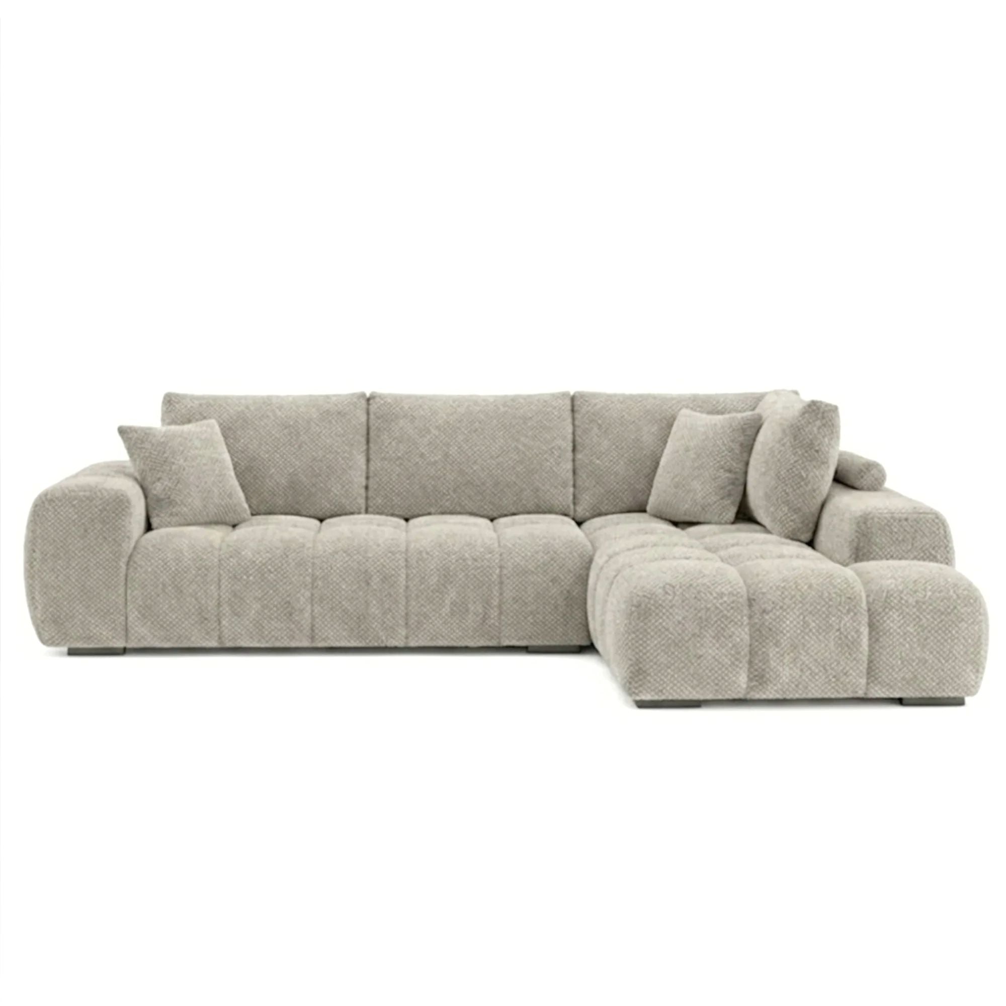 Brassex Zara sectional sofa in light grey fabric with plush cushions and modern design, perfect for contemporary living rooms.