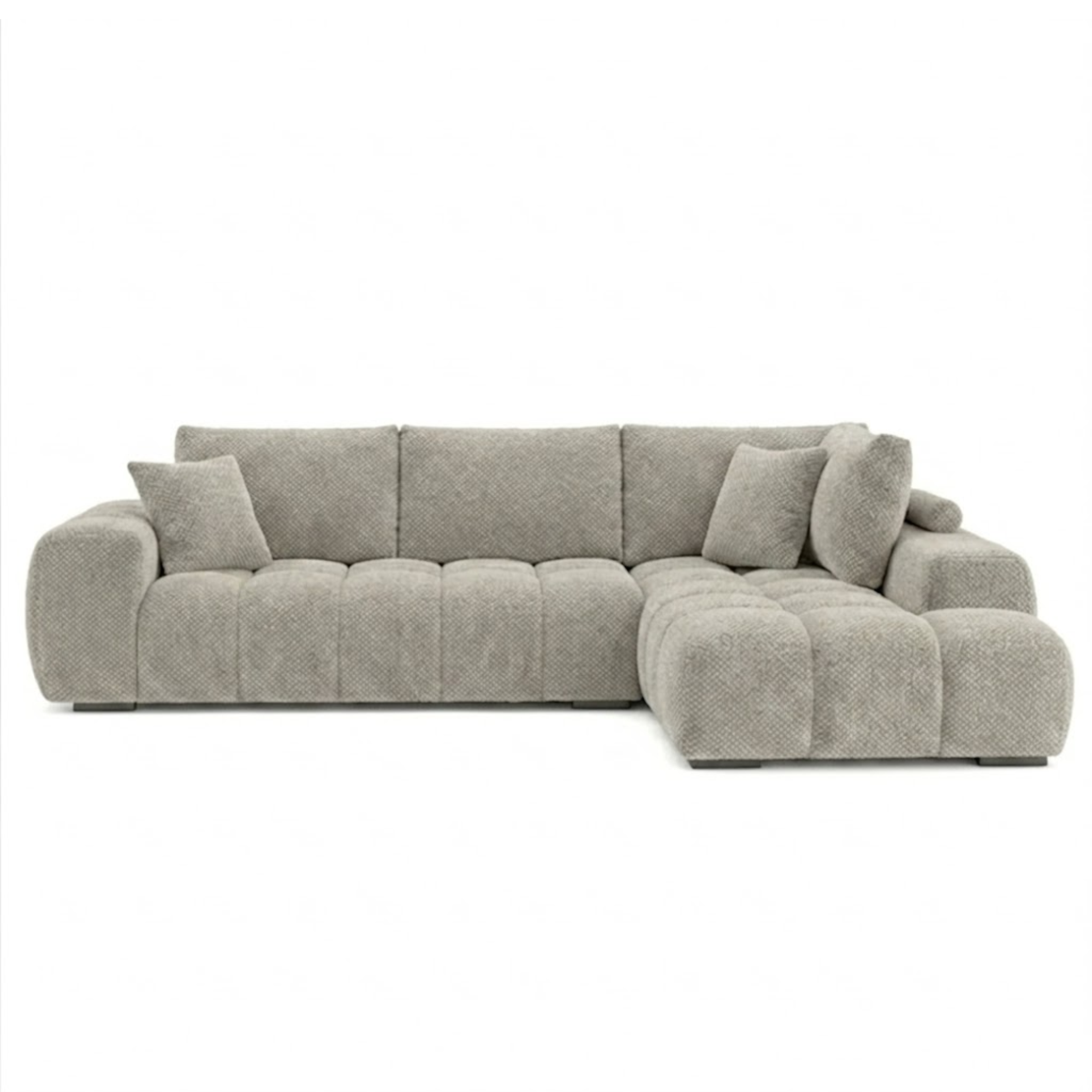 Brassex Zara sectional sofa in light grey fabric, featuring plush cushions and modern design for stylish living rooms.