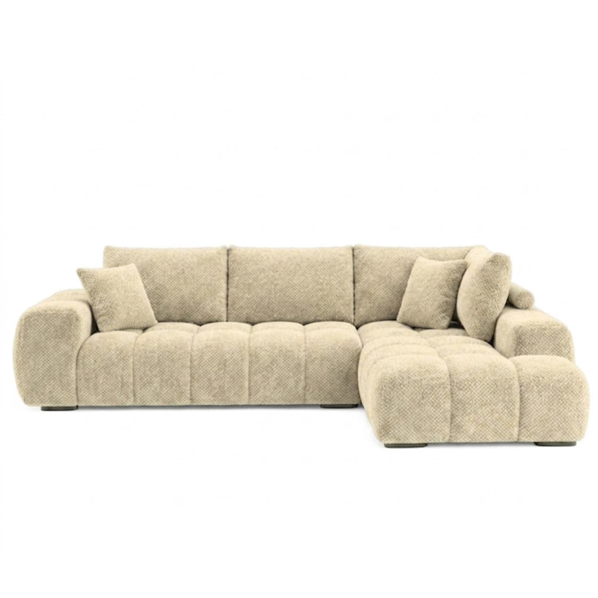 Brassex Zara sectional sofa in taupe fabric, featuring plush cushions and modern design, perfect for contemporary living rooms.