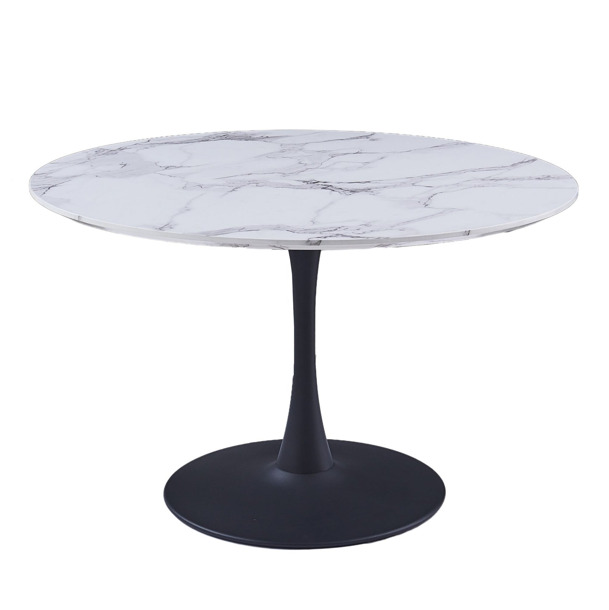 Zilo Round Pedestal Dining Table White Faux Marble and Black