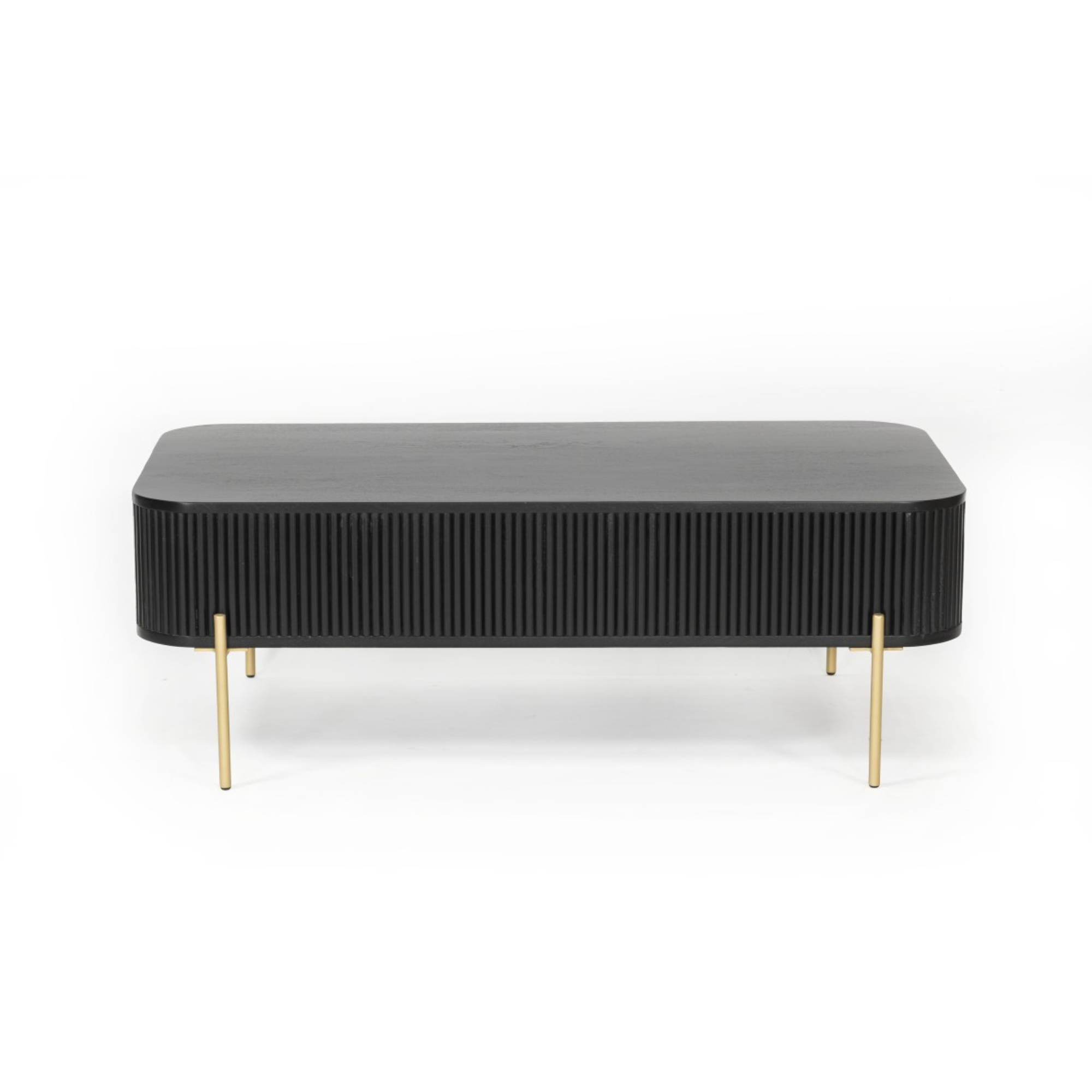 Black Brassex coffee table with sleek rectangular design, sturdy legs, and modern style for living room decor.